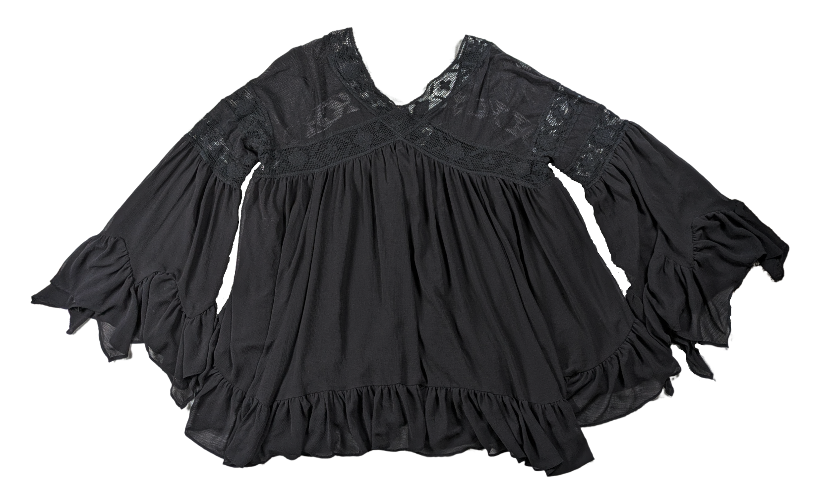 Free People All Night Tunic - Flowy Lace and Ruffles Size Medium Get ready to dance the night away in the Free People All Night Tunic! The flowy lace and ruffles add