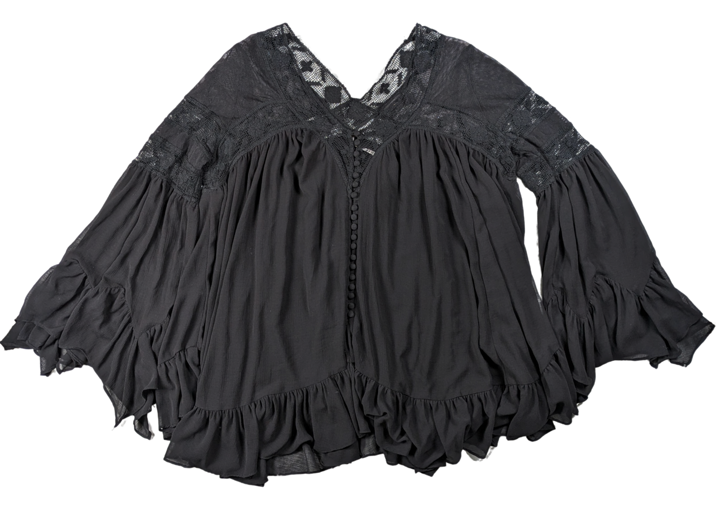 Free People All Night Tunic - Flowy Lace and Ruffles Size Medium Get ready to dance the night away in the Free People All Night Tunic! The flowy lace and ruffles add