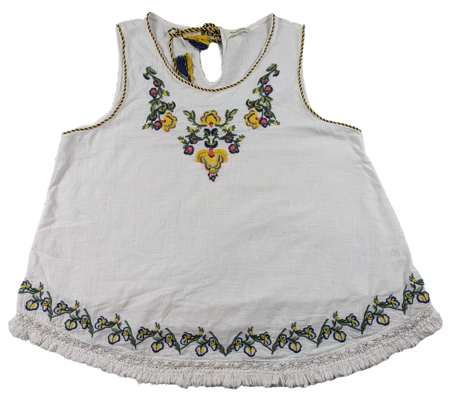 Max Studio Embroidered Swing Tank Size XL Get ready to swing into style with this Max Studio embroidered tank! Featuring a playful fringe hem, this tank will add a t