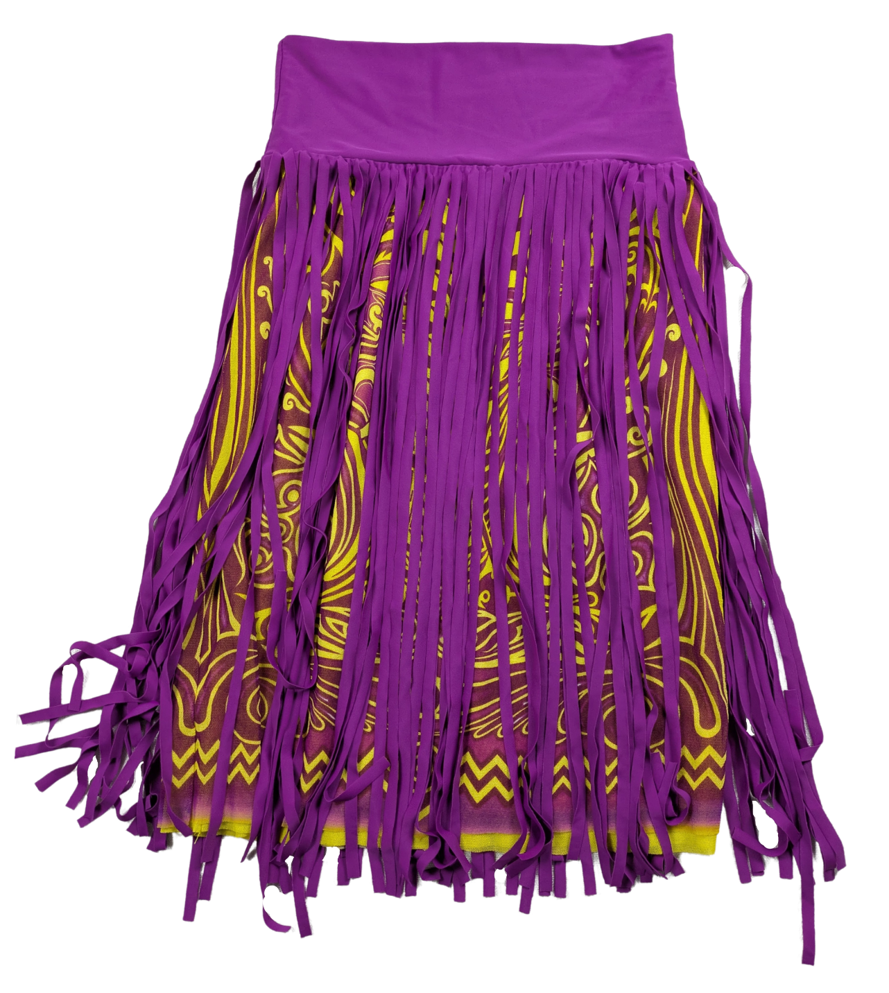 Vintage Jean Paul Gaultier Fuzzi Soleil Festival Skirt Yellow with Purple Fringe Size Medium