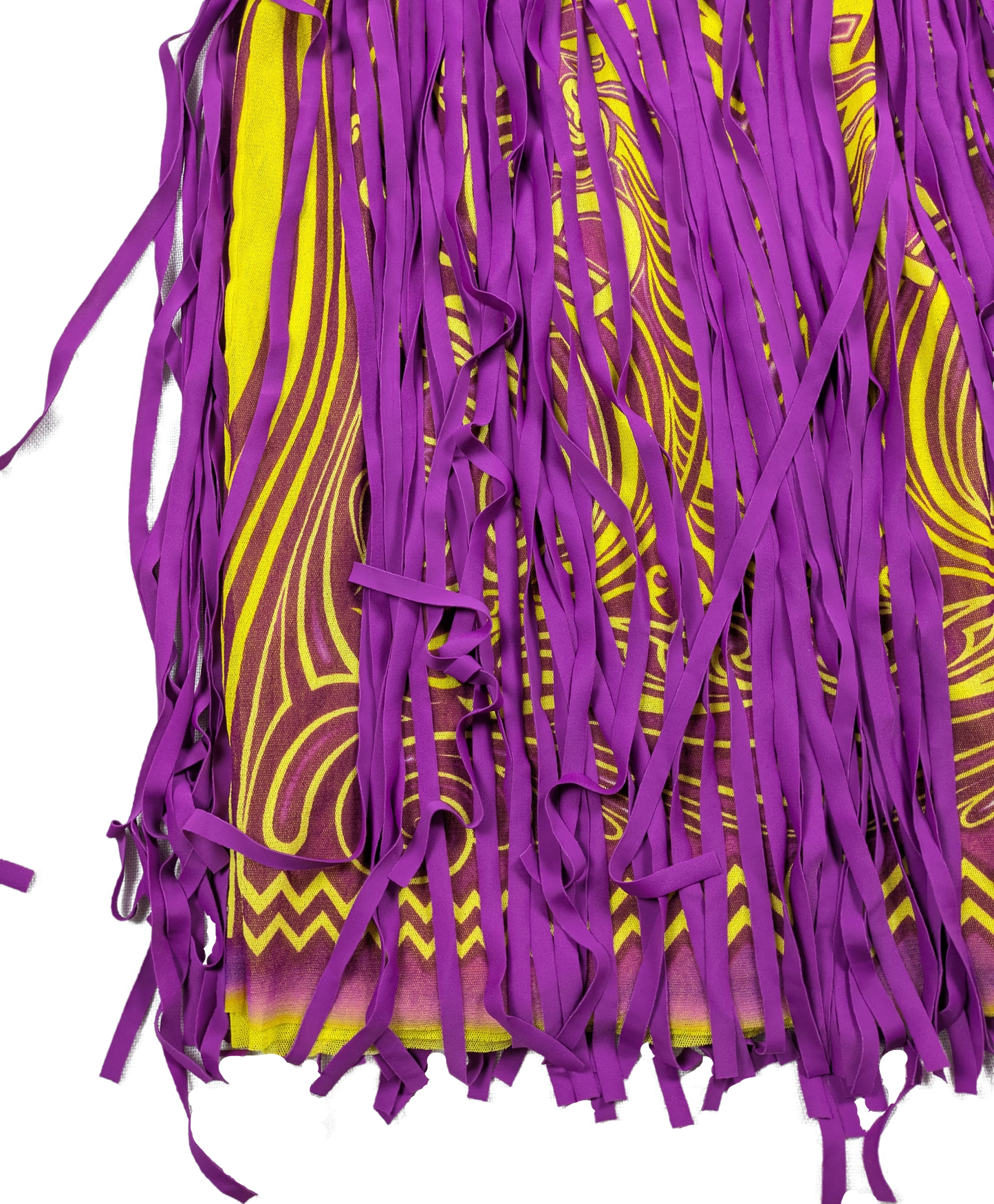 Vintage Jean Paul Gaultier Fuzzi Soleil Festival Skirt Yellow with Purple Fringe Size Medium