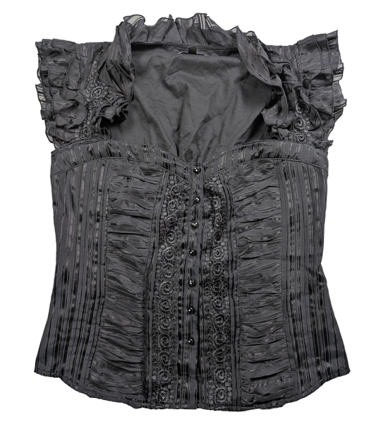 bebe Black Silk Blend Lined Sleeveless Button-front Blouse Size Large