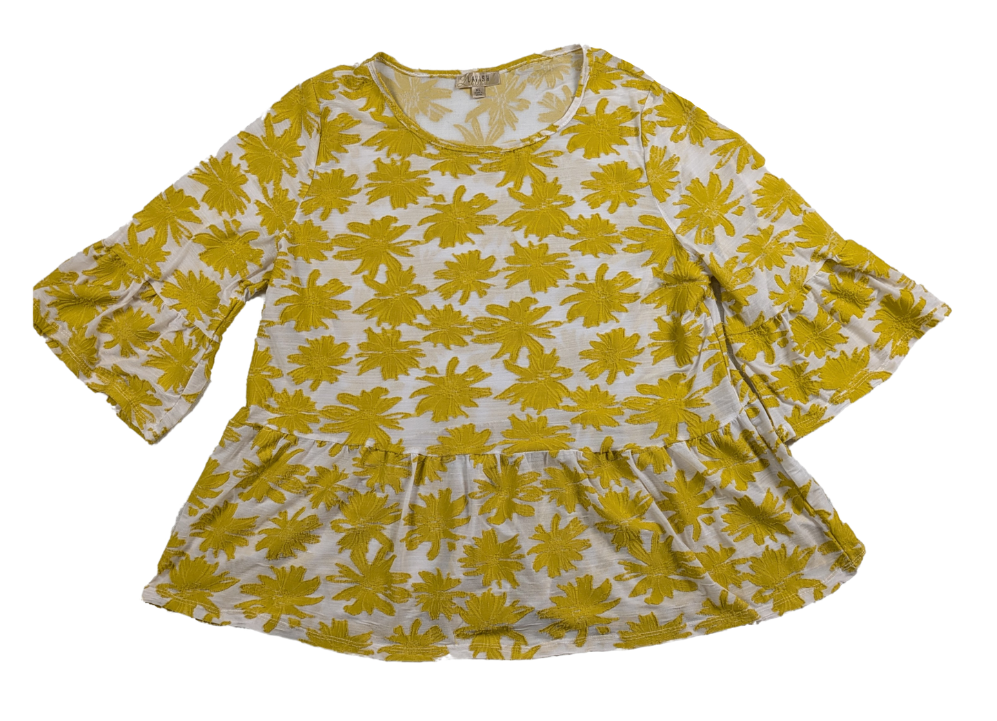 Lavish Semi-sheer Babydoll Top with Flowers Size XL