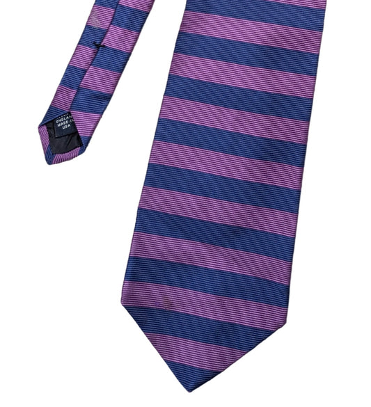 Brooks Brothers Blue and Pink Horizontal Stripe 100% Silk Tie