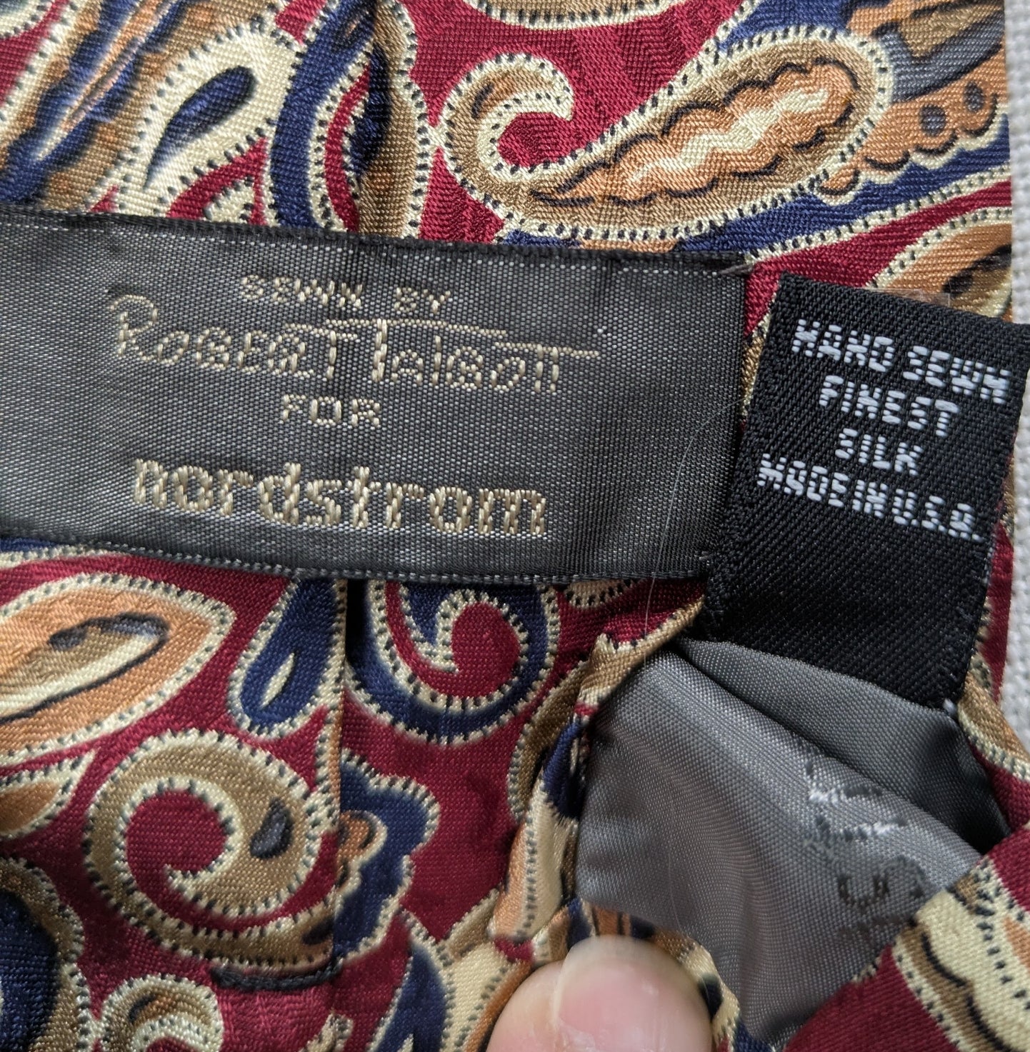 Robert Talbot for Nordstroms 100% Finest Red Silk Ties with Gold and Navy Paisley
