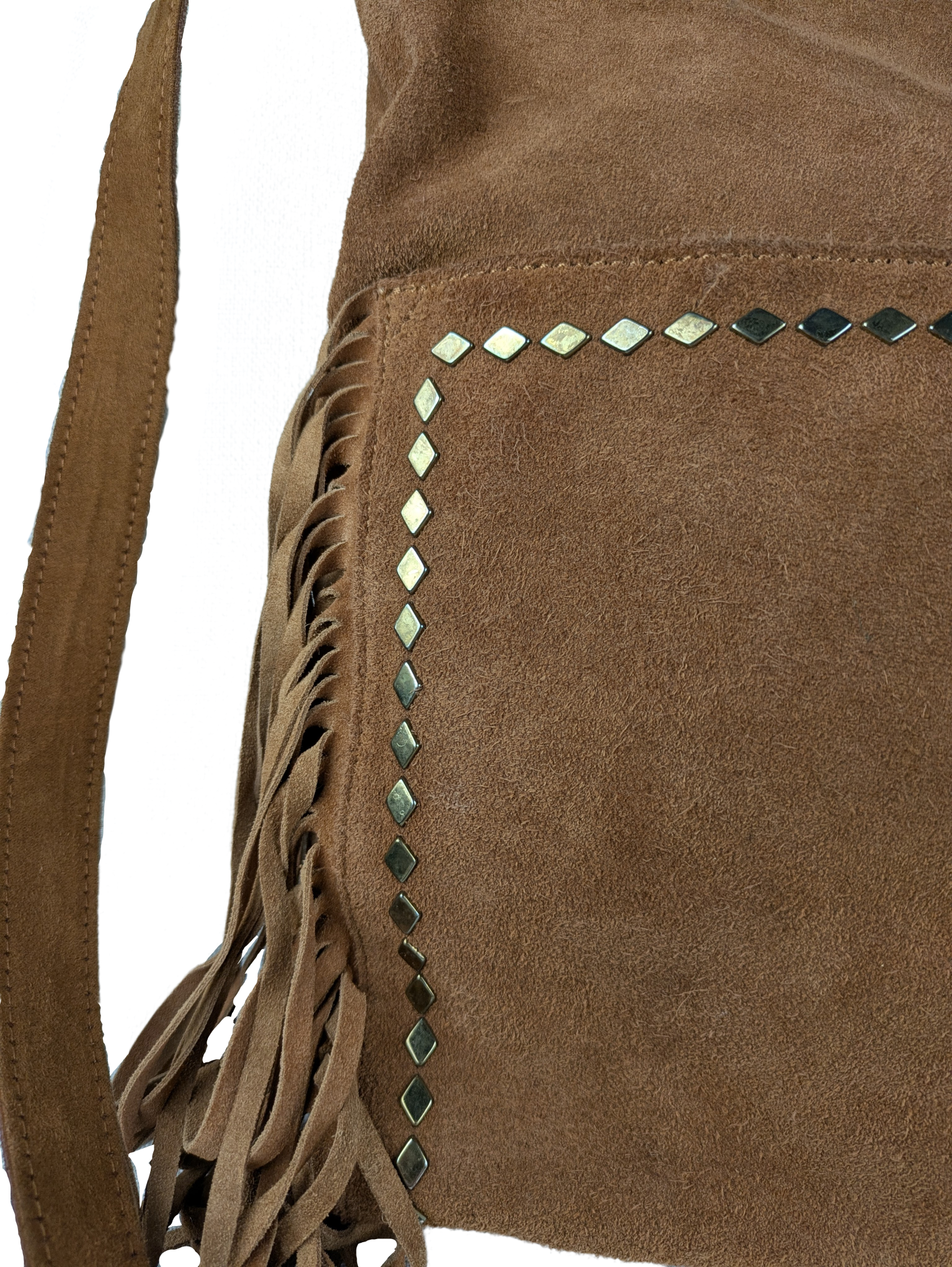 Steve Madden Tan Suede Studded Boho Western Cowgirl Fringed Shoulder B Indulge in the boho-chic style with the Steve Madden Tan Suede Studded Fringed Shoulder Bag. M