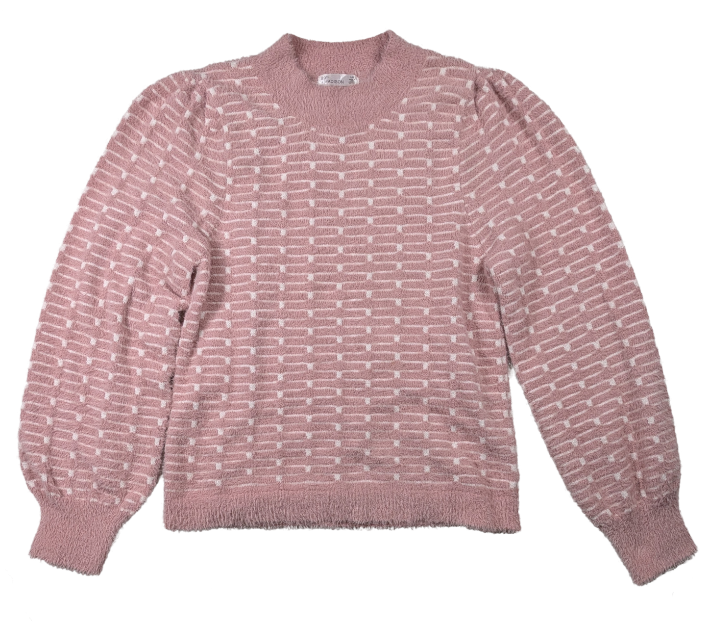 89th & Madison Fuzzy Pink Sweater with Puffy Sleeves Size Large Stay cozy and stylish in the 89th & Madison Fuzzy Pink Sweater with Puffy Sleeves. The soft, fuzz