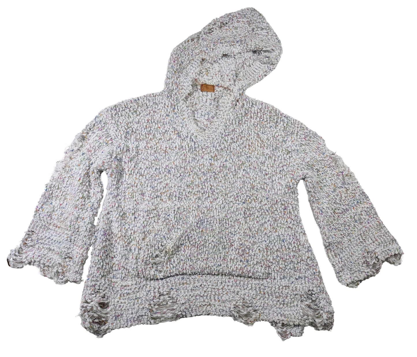 POL by Anthropology Distressed Hoodie Sweater with Front Pocket Size M Stay cozy and stylish with the POL Distressed Hoodie Sweater. Made with confetti yarn, this sw