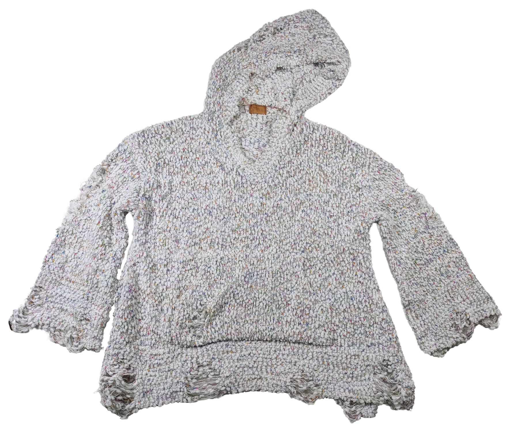 POL by Anthropology Distressed Hoodie Sweater with Front Pocket Size M Stay cozy and stylish with the POL Distressed Hoodie Sweater. Made with confetti yarn, this sw