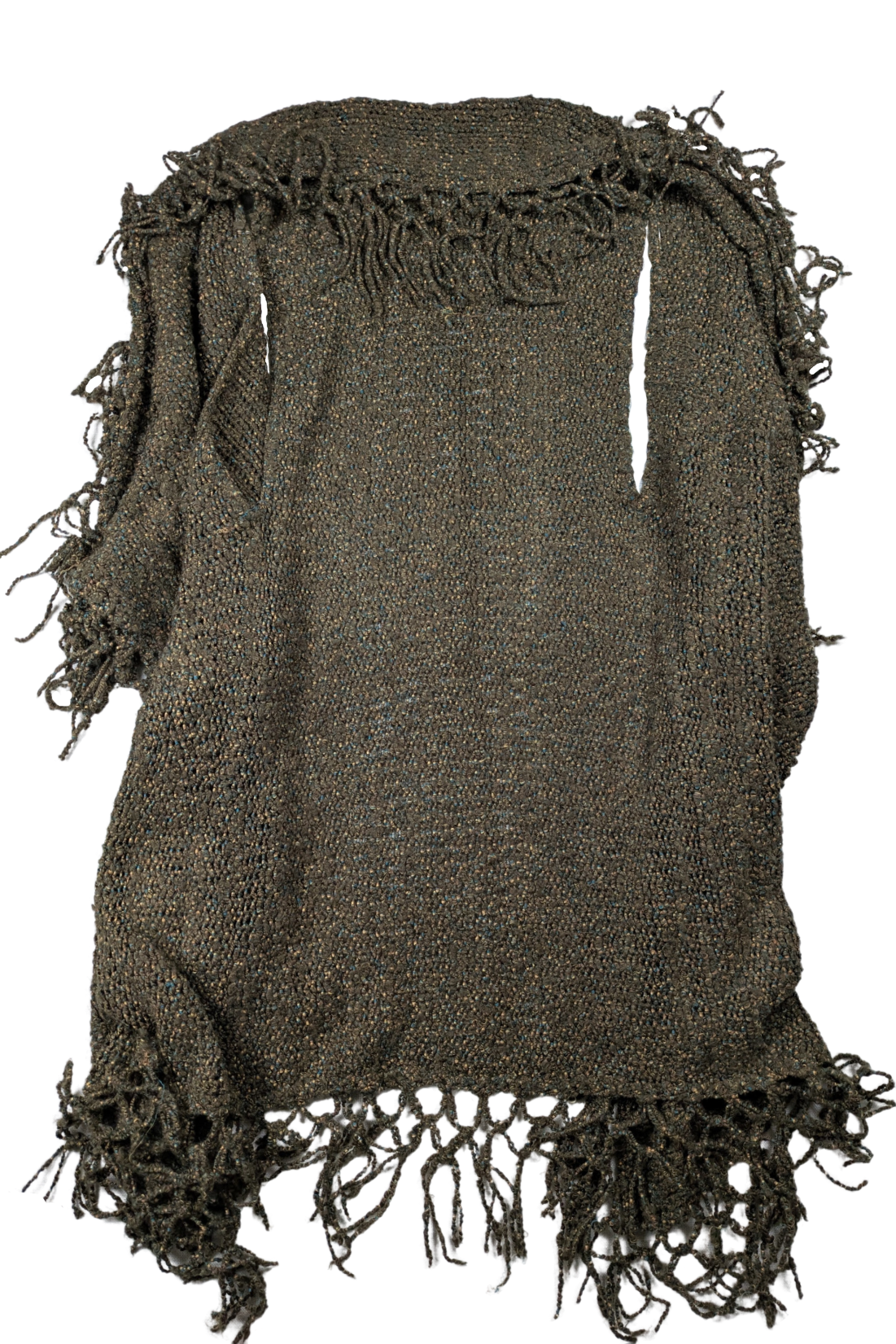Curio Fringed Olive Green Open-front Long Sweater Vest Size XL Introducing our Curio Fringed Olive Green Sweater Vest! This open-front vest offers a boho twist with