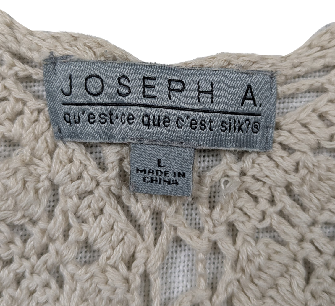 Joseph A Crochet Open Long Vest Kimono Boho Size Large Upgrade your boho wardrobe with this Joseph A Crochet Open Long Vest Kimono. The long length and size large ma