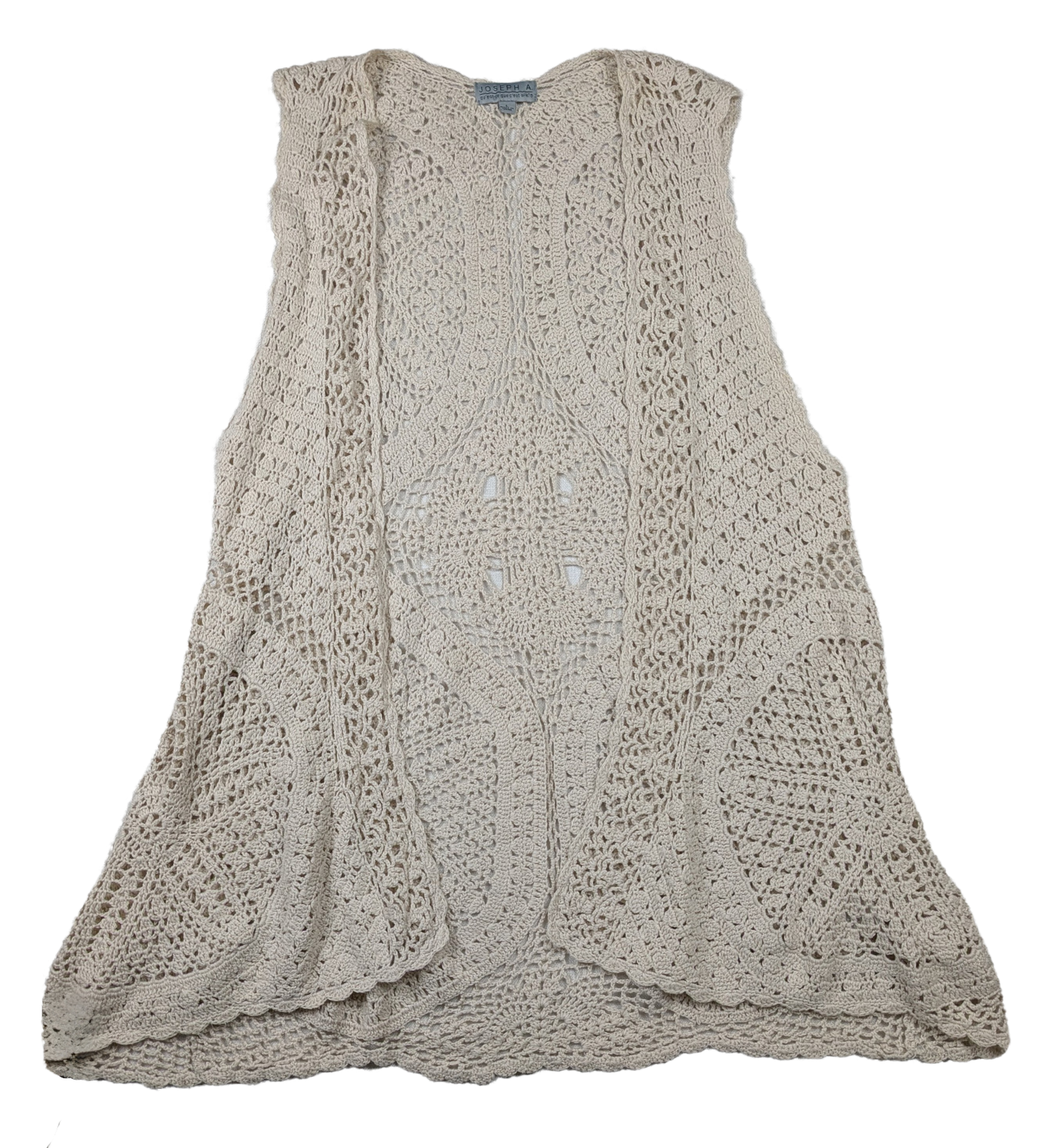 Joseph A Crochet Open Long Vest Kimono Boho Size Large Upgrade your boho wardrobe with this Joseph A Crochet Open Long Vest Kimono. The long length and size large ma