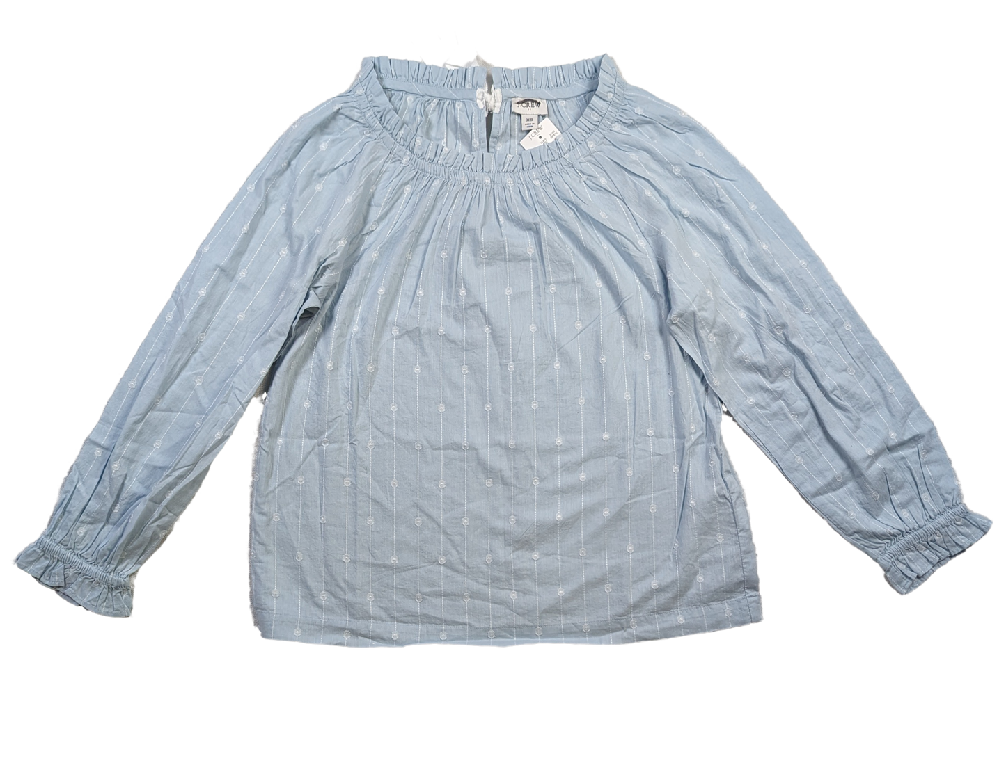 J Crew Light Blue Smock Neck Long Sleeve Blouse Size XS Get ready to add some playfulness to your wardrobe with this J Crew light blue blouse. The smock neck and ruf