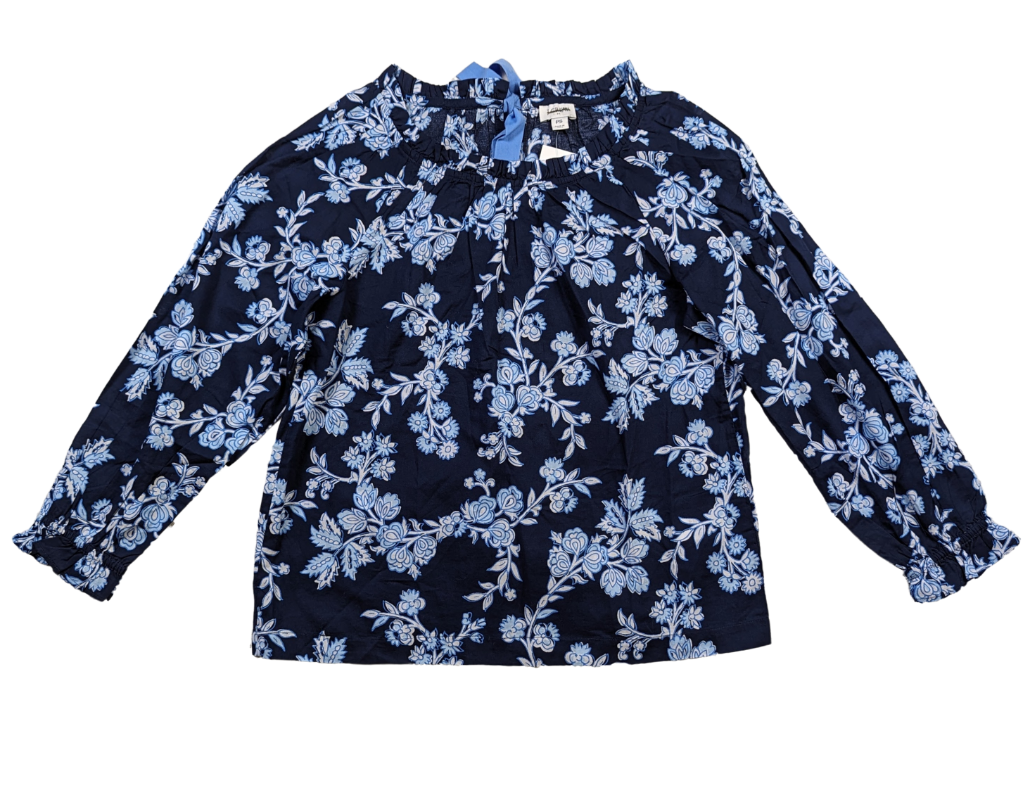J Crew Navy Floral Smock Neck Long Sleeve Blouse Size PS Elevate your wardrobe with the J Crew Navy Floral Smock Neck Blouse. This long sleeve top features a stylish