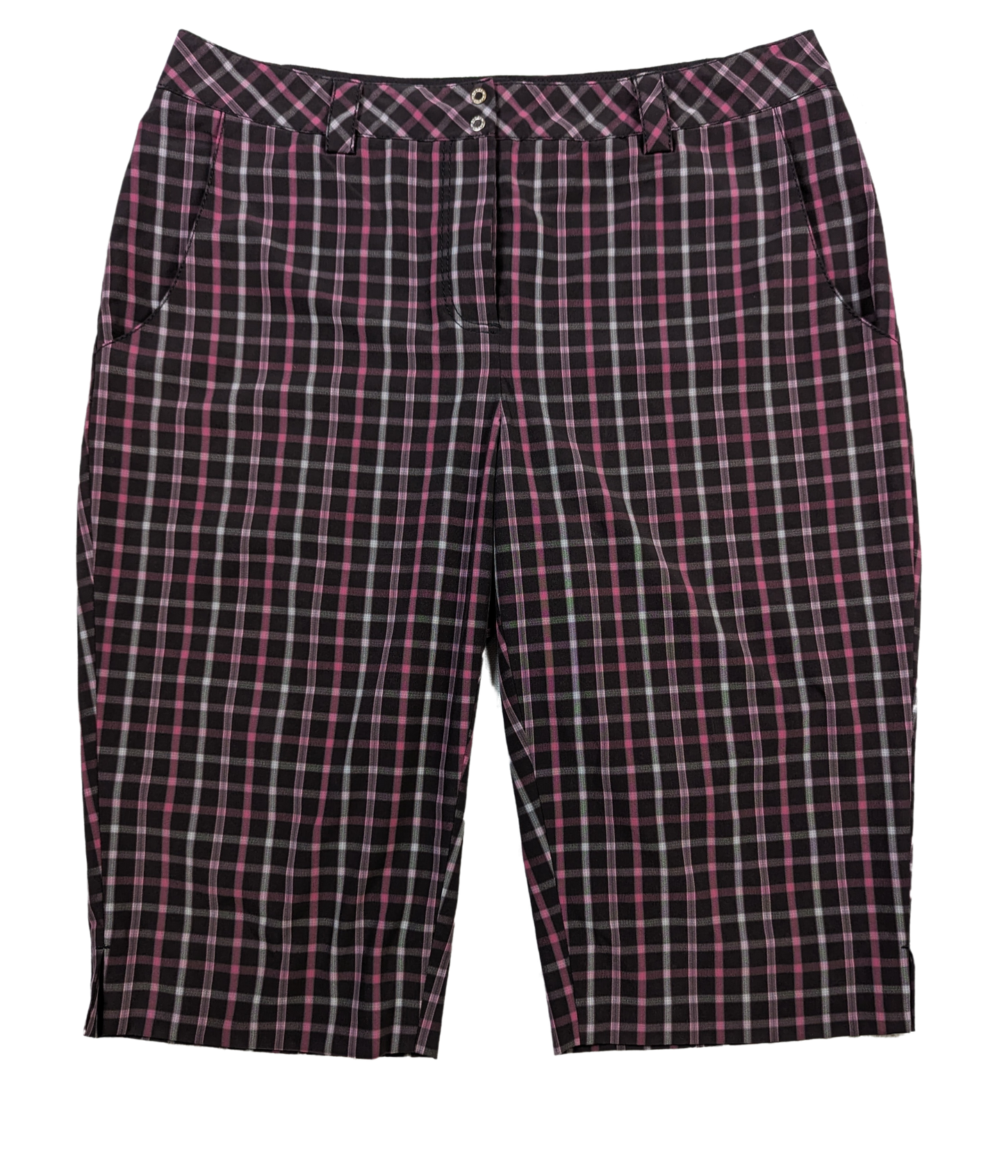 Annika Cutter & Buck Black Plaid Bermuda Golf Shorts Size 8 Take on the golf course in style with Annika Cutter & Buck Black Plaid Bermuda Golf Shorts. These sho