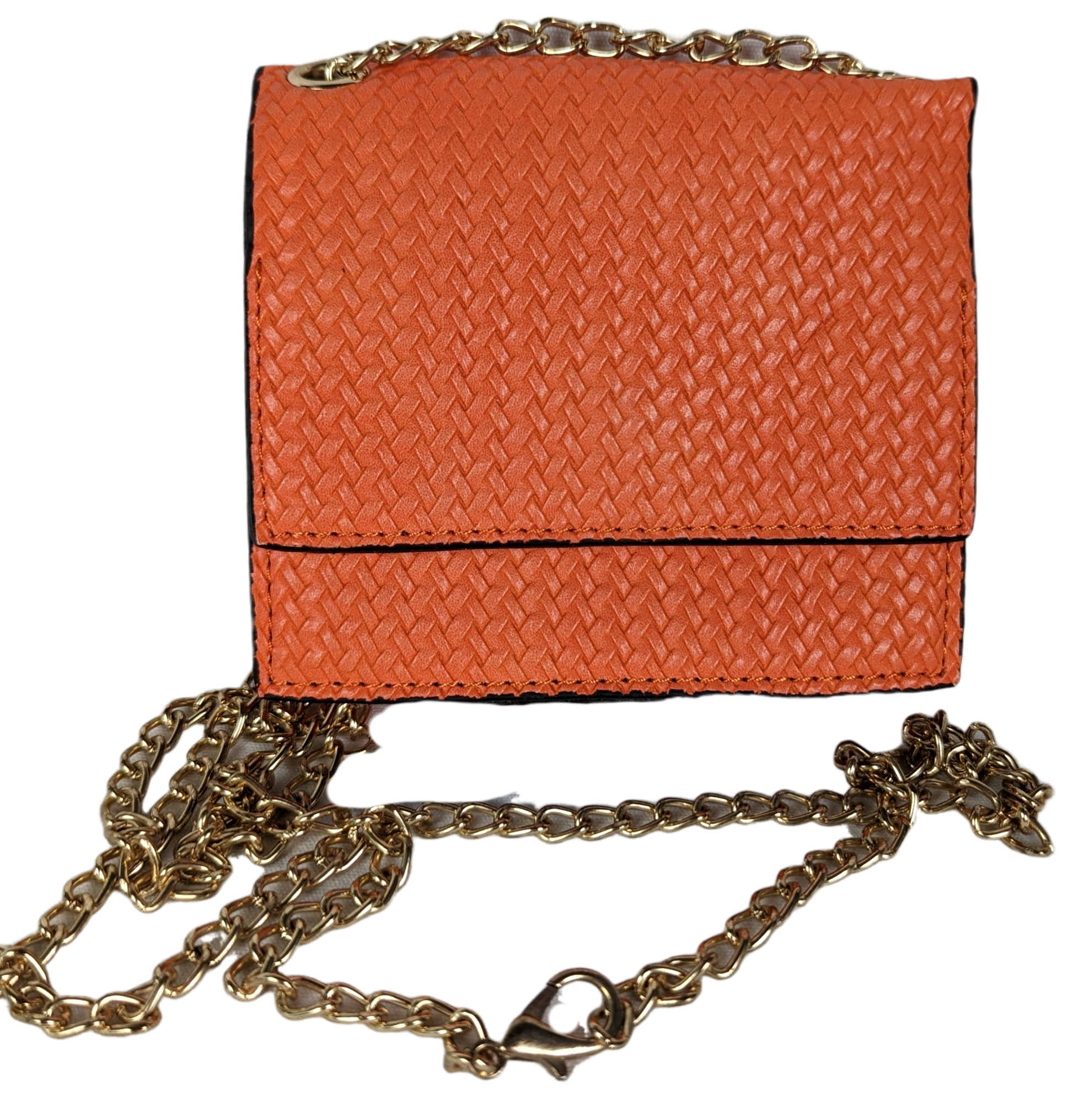 Shein Orange Faux Leather Wallet with Gold Chain.Purse, handbagShein Chain WalletShein Chain Wallet