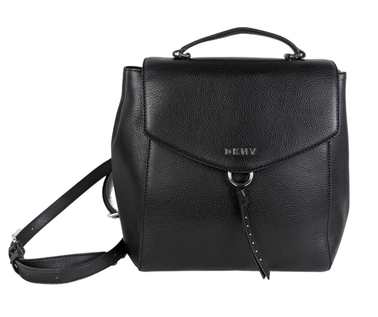 DKNYStylish version of the indispensable backpack, with lots of room for your daily essentials!  In excellent condition!
Measures:  L - 10"  W - 3"  H - 11 1/2"  Strap -HandbagDKNY Black Leather Backpack EUCDKNY Black Leather Backpack EUC