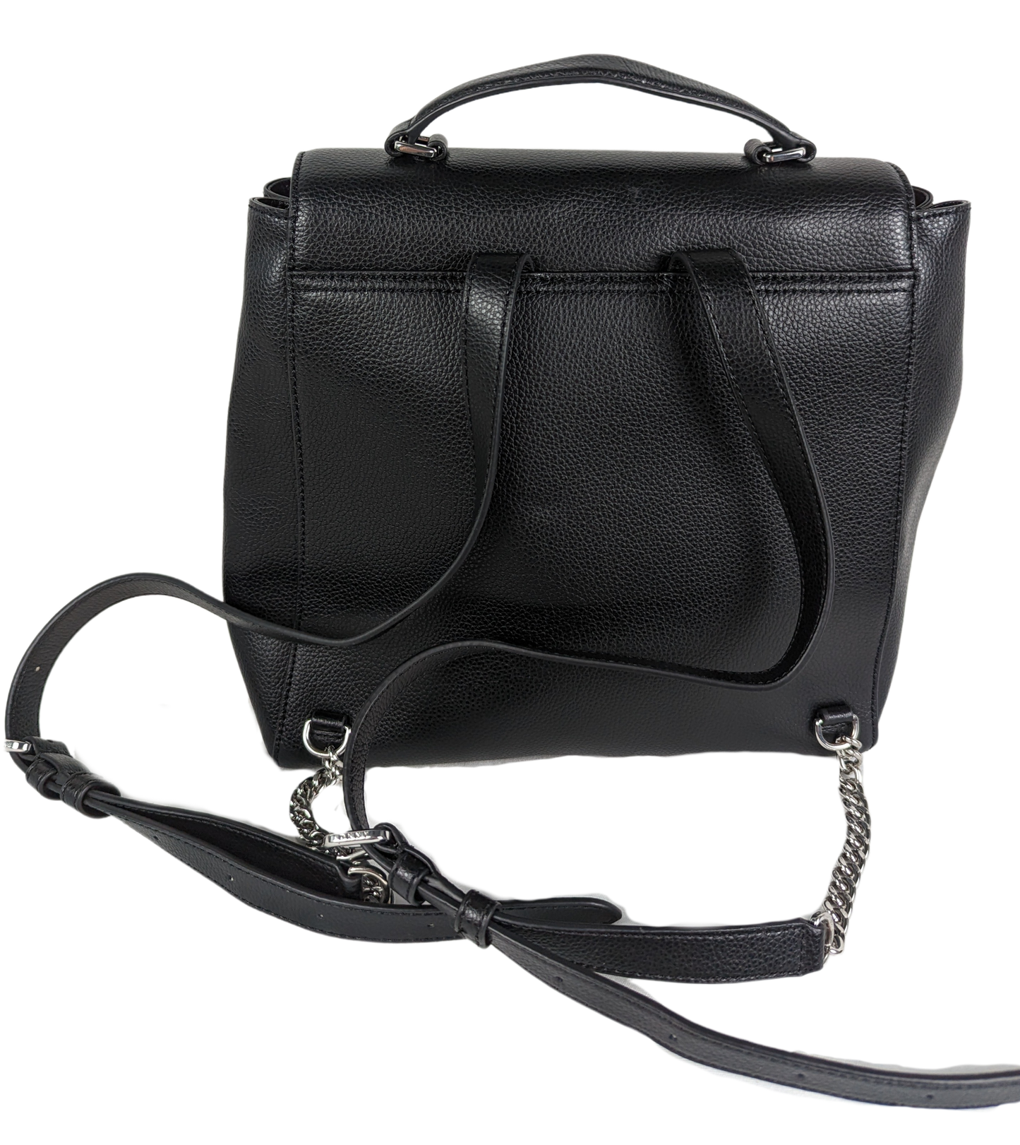 DKNYStylish version of the indispensable backpack, with lots of room for your daily essentials!  In excellent condition!
Measures:  L - 10"  W - 3"  H - 11 1/2"  Strap -HandbagDKNY Black Leather Backpack EUCDKNY Black Leather Backpack EUC