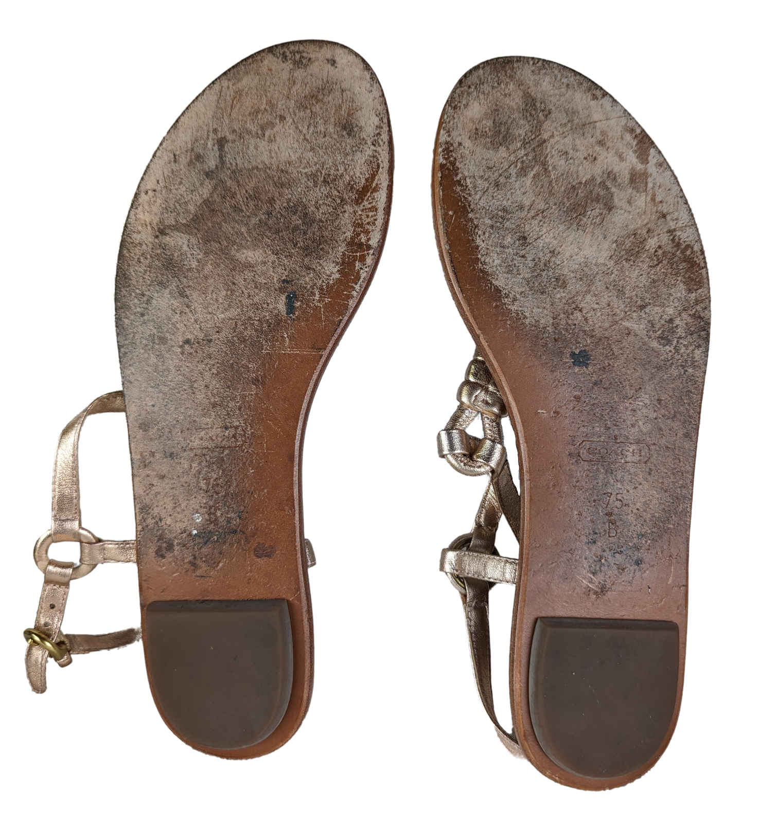 Coach Sawyer Rose Gold Leather Sandals Size 7.5 Strut your stuff in these Coach Sawyer Sandals! With a sleek rose gold leather design, these size 7.5 sandals offer a