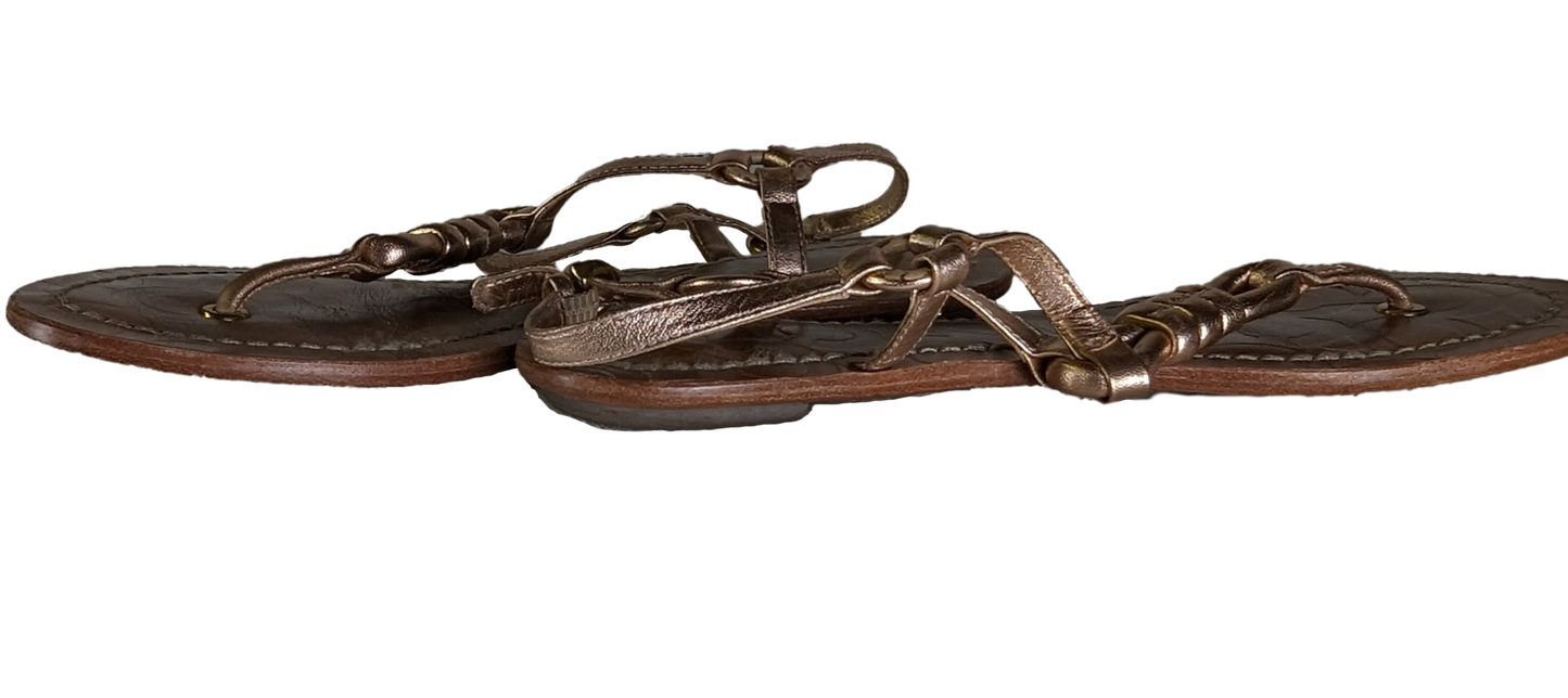Coach Sawyer Rose Gold Leather Sandals Size 7.5 Strut your stuff in these Coach Sawyer Sandals! With a sleek rose gold leather design, these size 7.5 sandals offer a