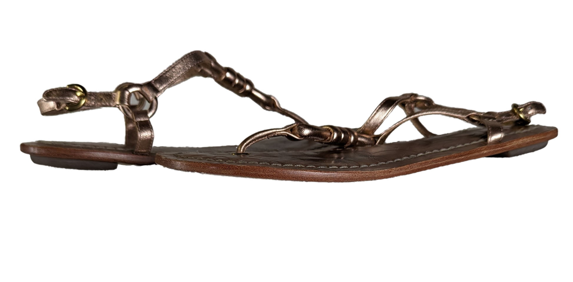 Coach Sawyer Rose Gold Leather Sandals Size 7.5 Strut your stuff in these Coach Sawyer Sandals! With a sleek rose gold leather design, these size 7.5 sandals offer a