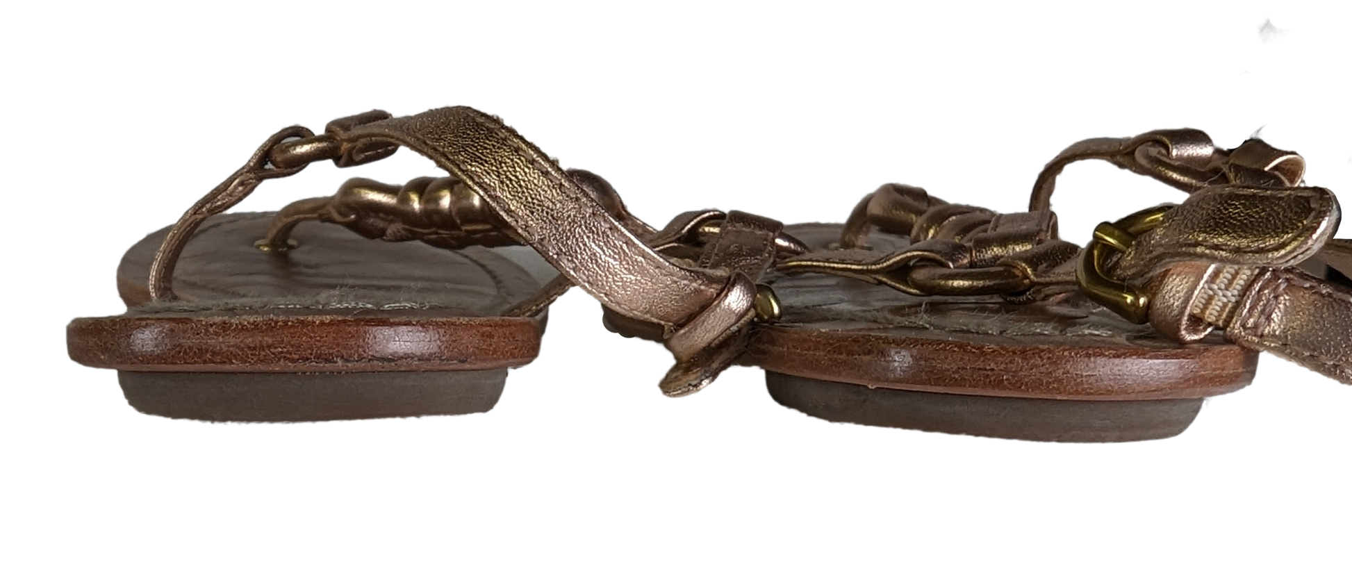 Coach Sawyer Rose Gold Leather Sandals Size 7.5 Strut your stuff in these Coach Sawyer Sandals! With a sleek rose gold leather design, these size 7.5 sandals offer a