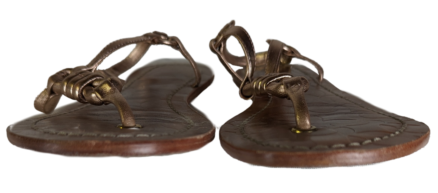Coach Sawyer Rose Gold Leather Sandals Size 7.5 Strut your stuff in these Coach Sawyer Sandals! With a sleek rose gold leather design, these size 7.5 sandals offer a
