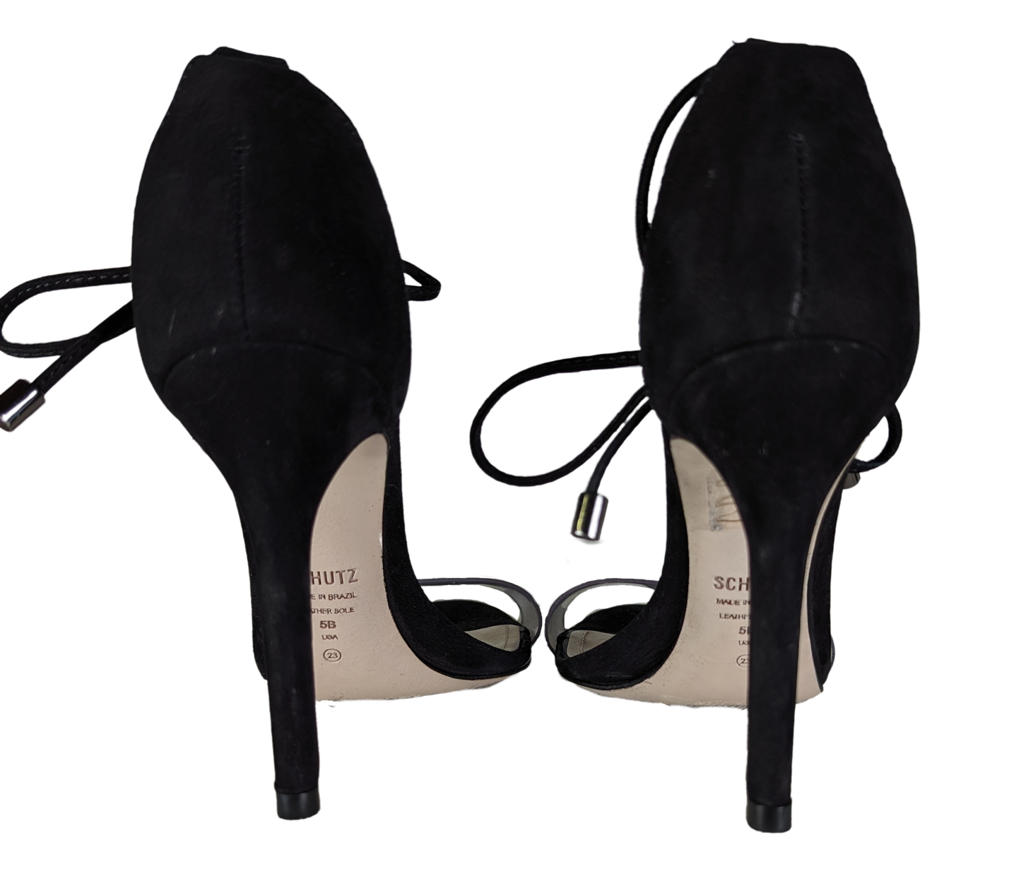 Schutz Black Suede Clear Strap Josseana Sandal Heels Size 5 Step out in style with these Schutz Black Suede Clear Strap Josseana Sandal Heels. The 4 inch heel adds a