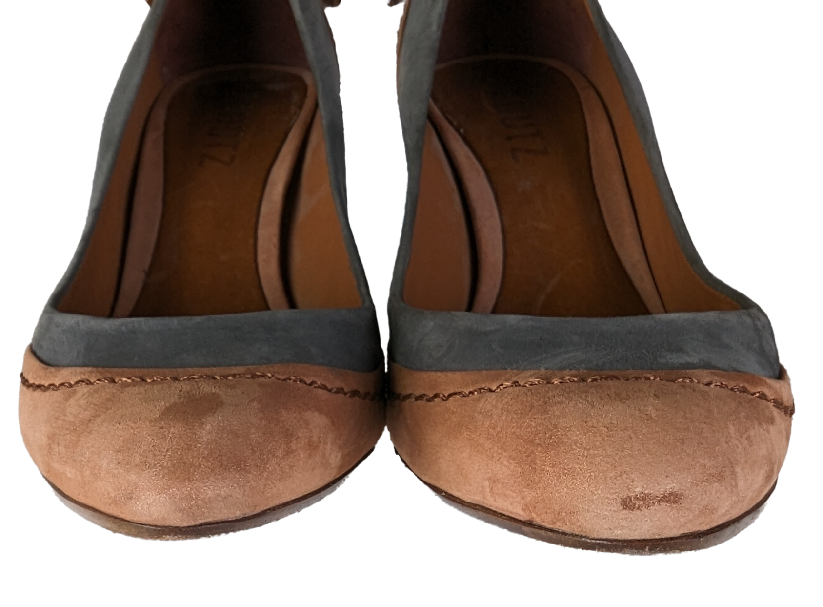 Schutz Two-tone Suede Heels with Bow in Back Size 9 Step into style with these Schutz Two-tone Suede Heels! Featuring a playful bow in the back and a rounded toe, th