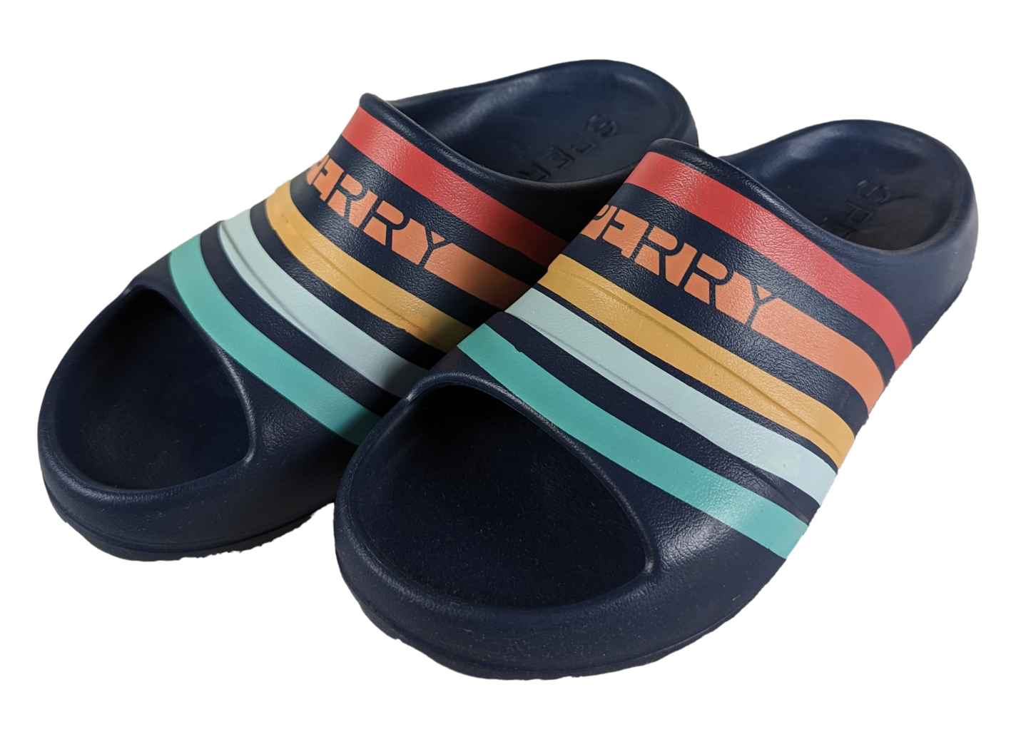 Sperry Windward Float Slide Sandal with Rainbow Stripes Size 8 NIB Step into style with these Sperry Windward Float Slide Sandals! Featuring vibrant rainbow stripes