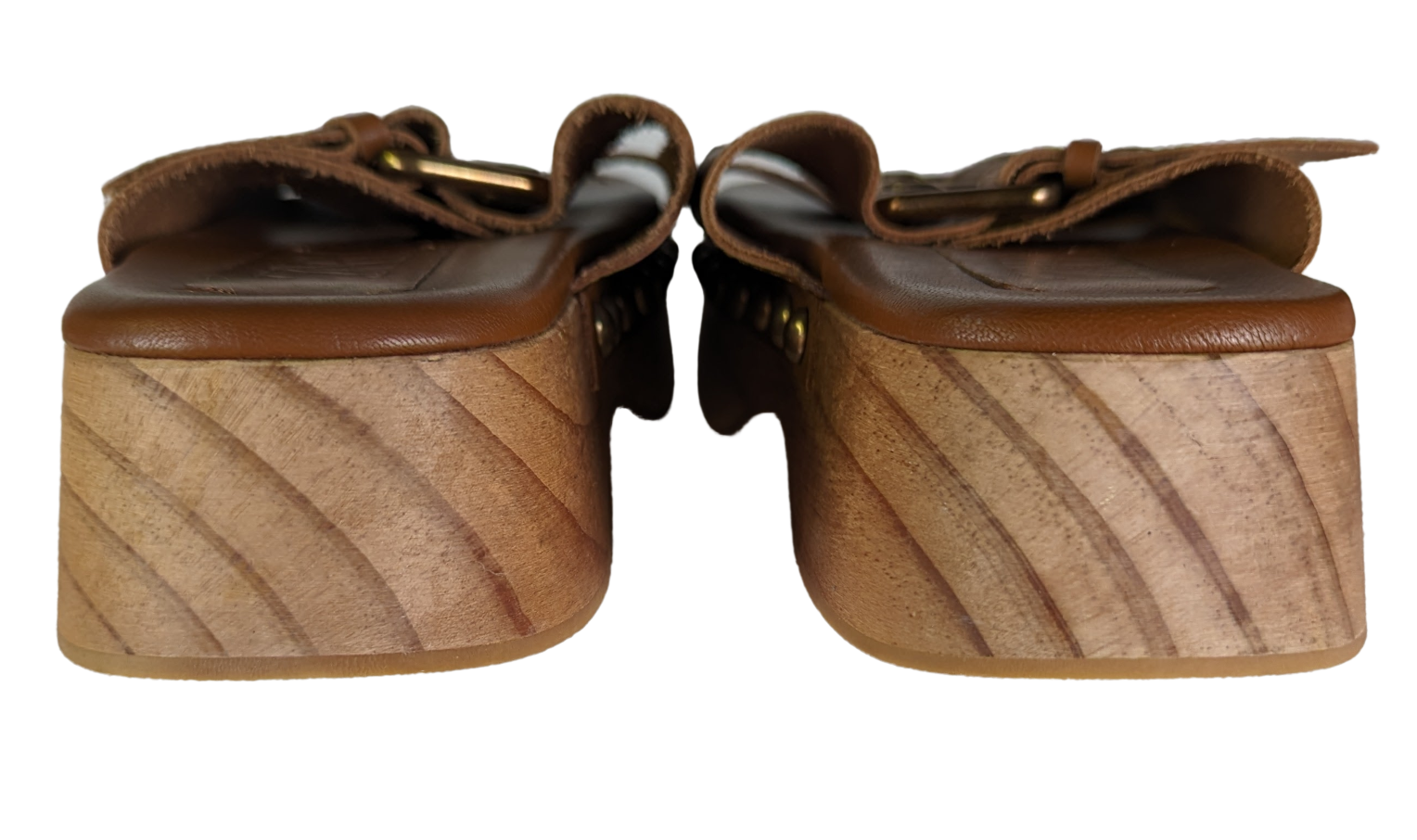 Zara Wood Platform Leather Buckle Slide Size 38 EUC Elevate your style with Zara's Wood Platform Leather Buckle Slides! The gold tone hardware and stud detail add a