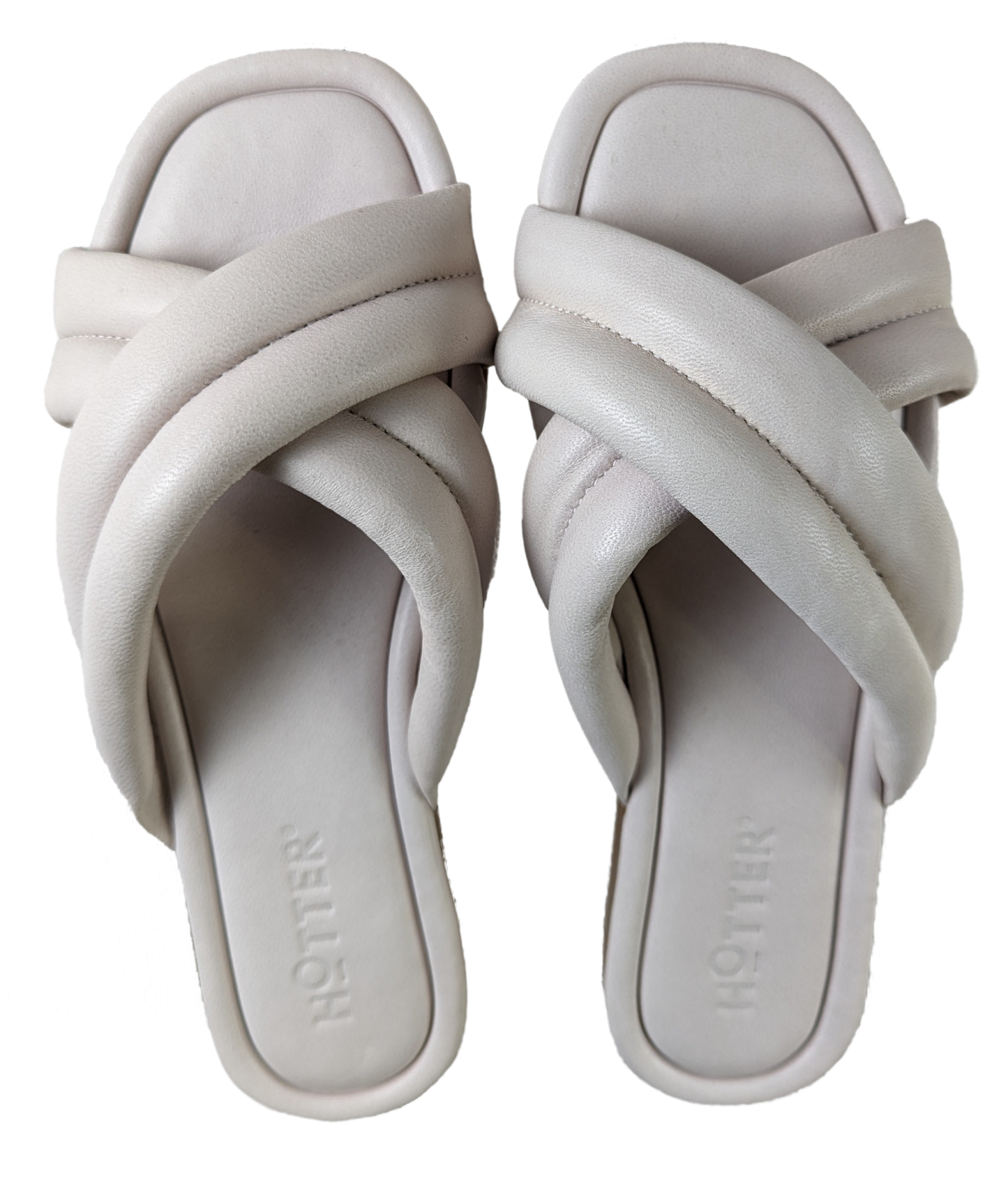 Hotter Rimini Slip-on Sandals Size 7 1/2W  This high-style slip-on sandal doesn't compromise on comfort. A modern sandal from its crossover design, Rimini's straps a