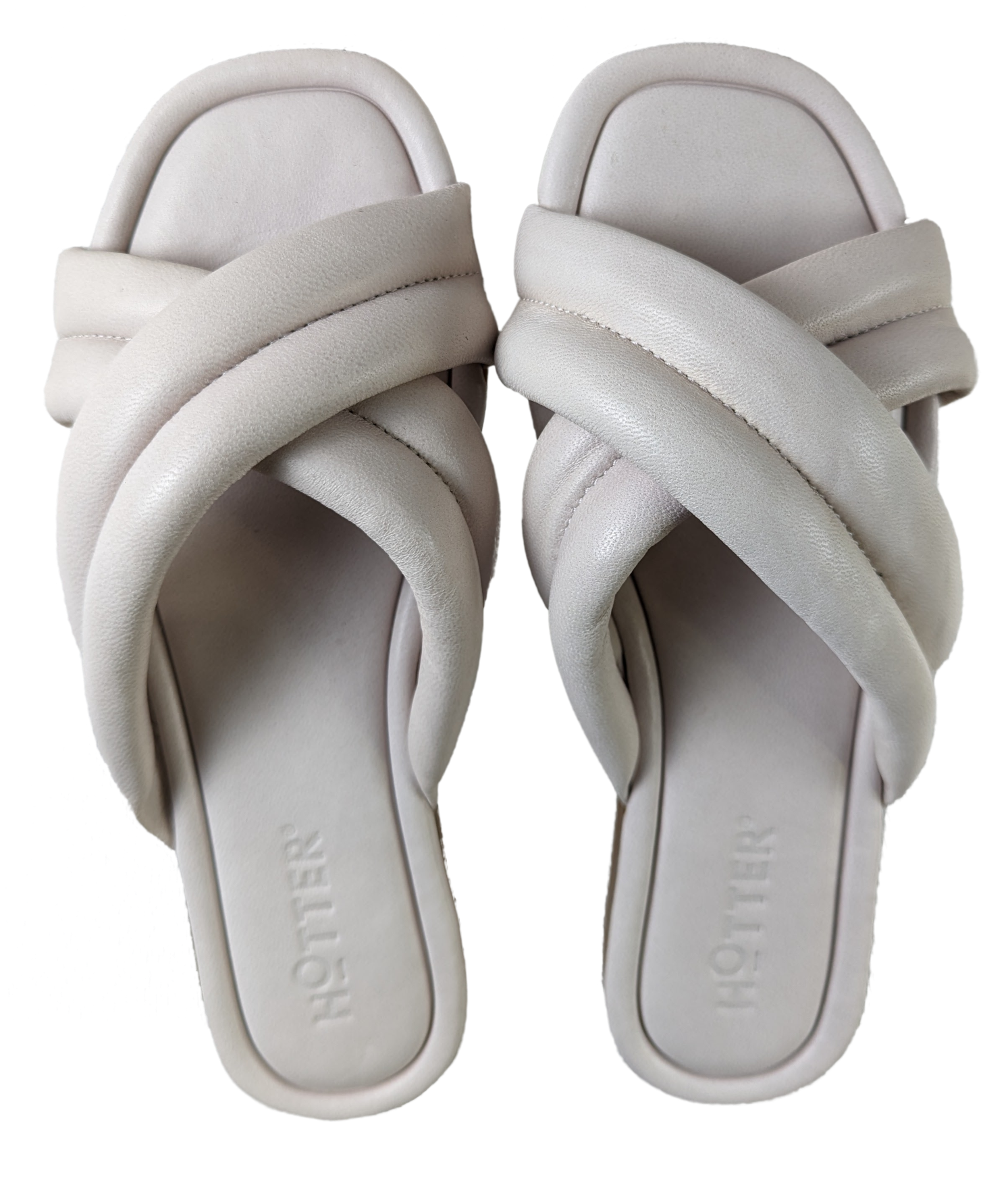 Hotter Rimini Slip-on Sandals Size 7 1/2W  This high-style slip-on sandal doesn't compromise on comfort. A modern sandal from its crossover design, Rimini's straps a
