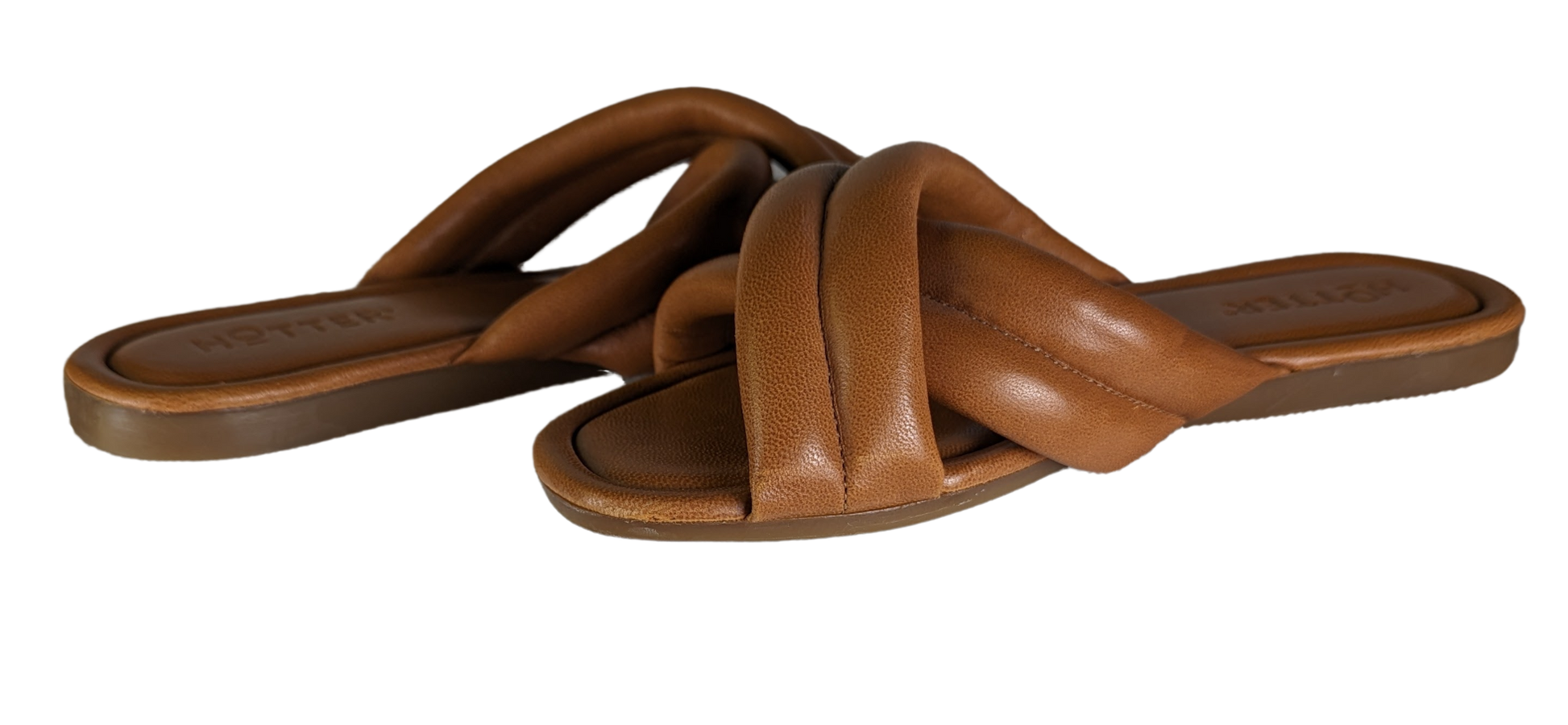 Hotter Rimini Slip-on Sandals Size 7 1/2W This high-style slip-on sandal doesn't compromise on comfort. A modern sandal from its crossover design, Rimini's straps ar