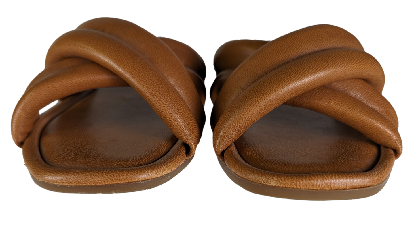 Hotter Rimini Slip-on Sandals Size 7 1/2W This high-style slip-on sandal doesn't compromise on comfort. A modern sandal from its crossover design, Rimini's straps ar