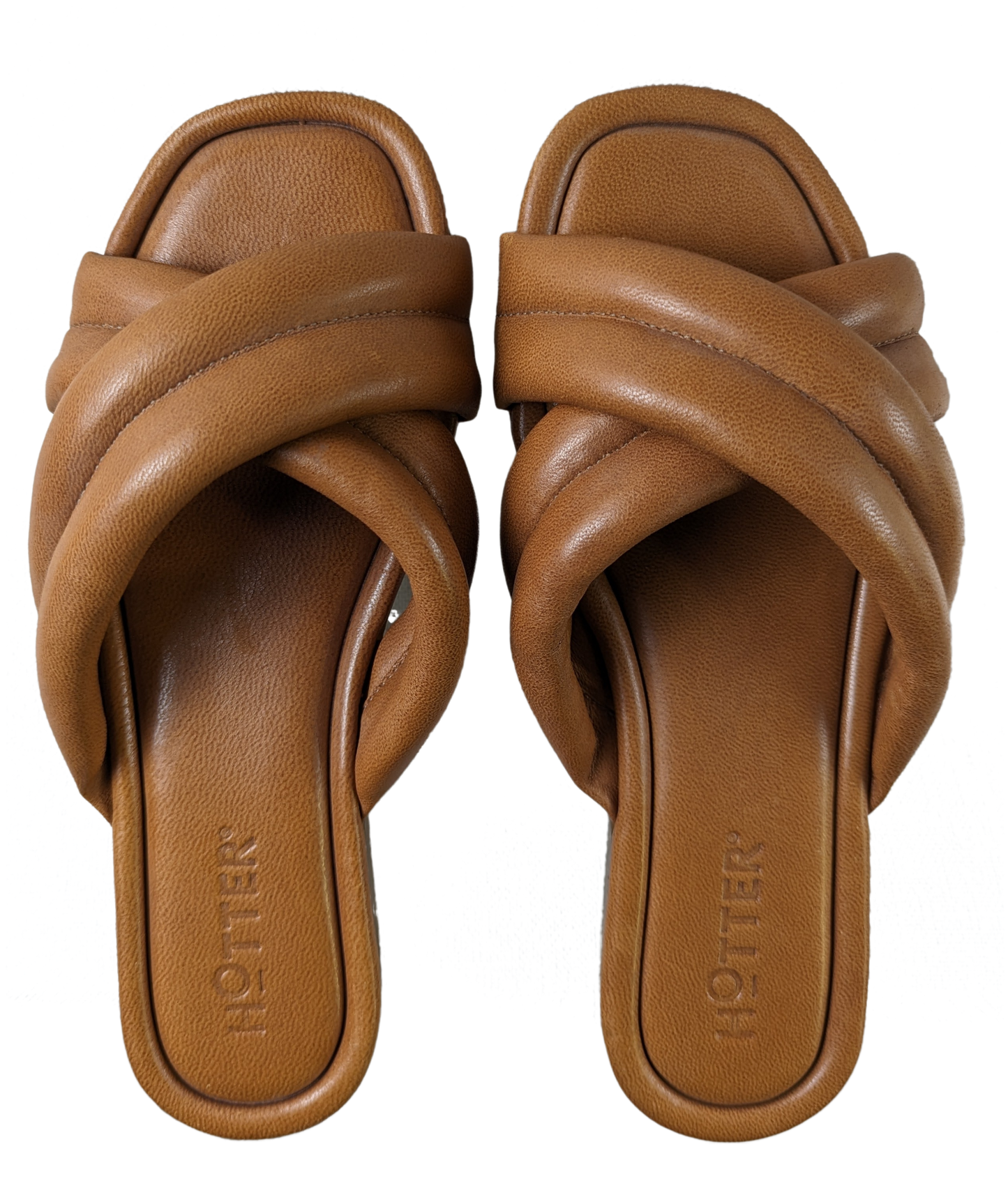 Hotter Rimini Slip-on Sandals Size 7 1/2W This high-style slip-on sandal doesn't compromise on comfort. A modern sandal from its crossover design, Rimini's straps ar