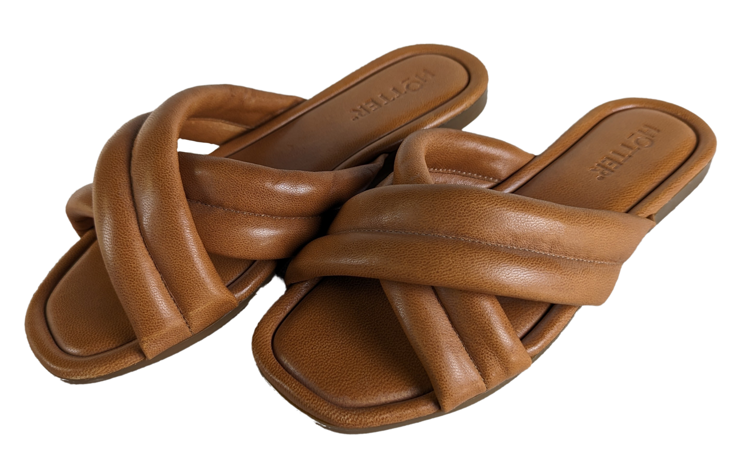 Hotter Rimini Slip-on Sandals Size 7 1/2W This high-style slip-on sandal doesn't compromise on comfort. A modern sandal from its crossover design, Rimini's straps ar