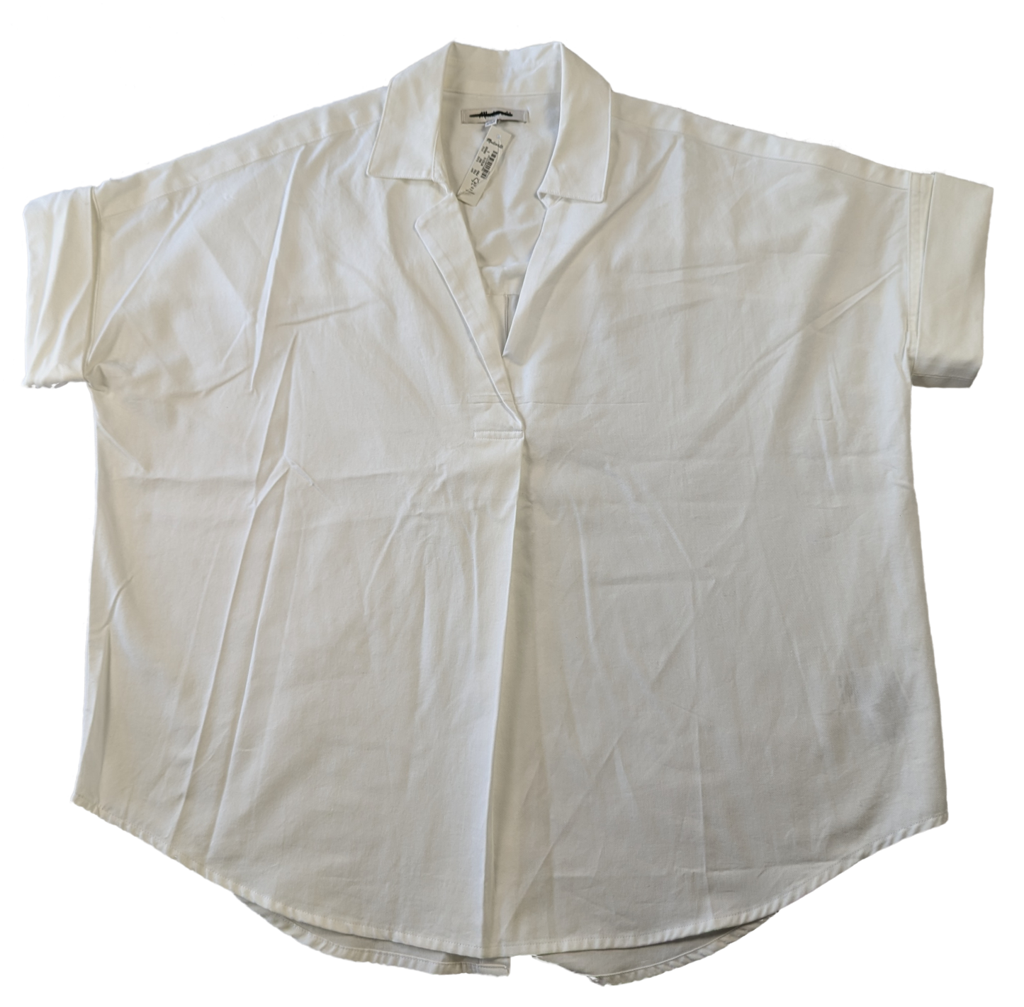 Madewell Courier Button Back Shirt in Pure White Size Small Elevate your wardrobe with this Madewell Cotton/Modal Blend Courier Short Sleeve Tunic. Lightweight and c
