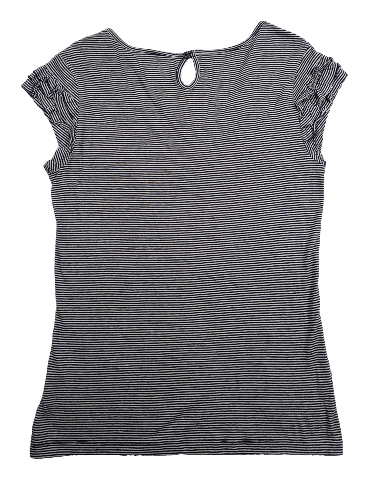 Tommy HIlfiger Striped Cap-Sleeve T Shirt with Ruffle Sleeves Size MStep up your t-shirt game with the Tommy Hilfiger Striped Cap-Sleeve T Shirt! Made with this navy