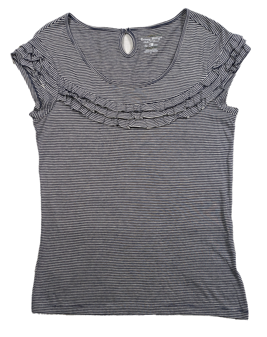 Tommy HIlfiger Striped Cap-Sleeve T Shirt with Ruffle Sleeves Size MStep up your t-shirt game with the Tommy Hilfiger Striped Cap-Sleeve T Shirt! Made with this navy