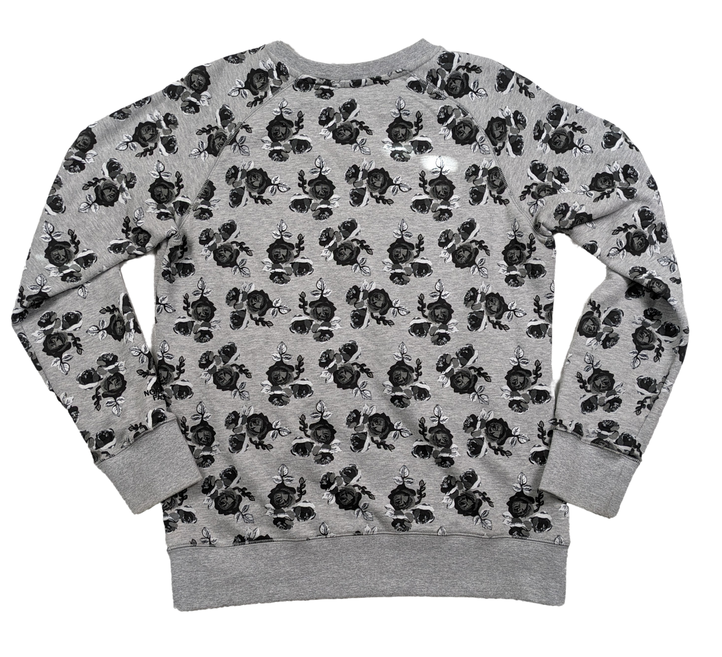 The North Face Gray Sweatshirt with Black Rose Print Size Large Experience the best of both worlds with The North Face Gray Sweatshirt. Keep warm and stylish wi
