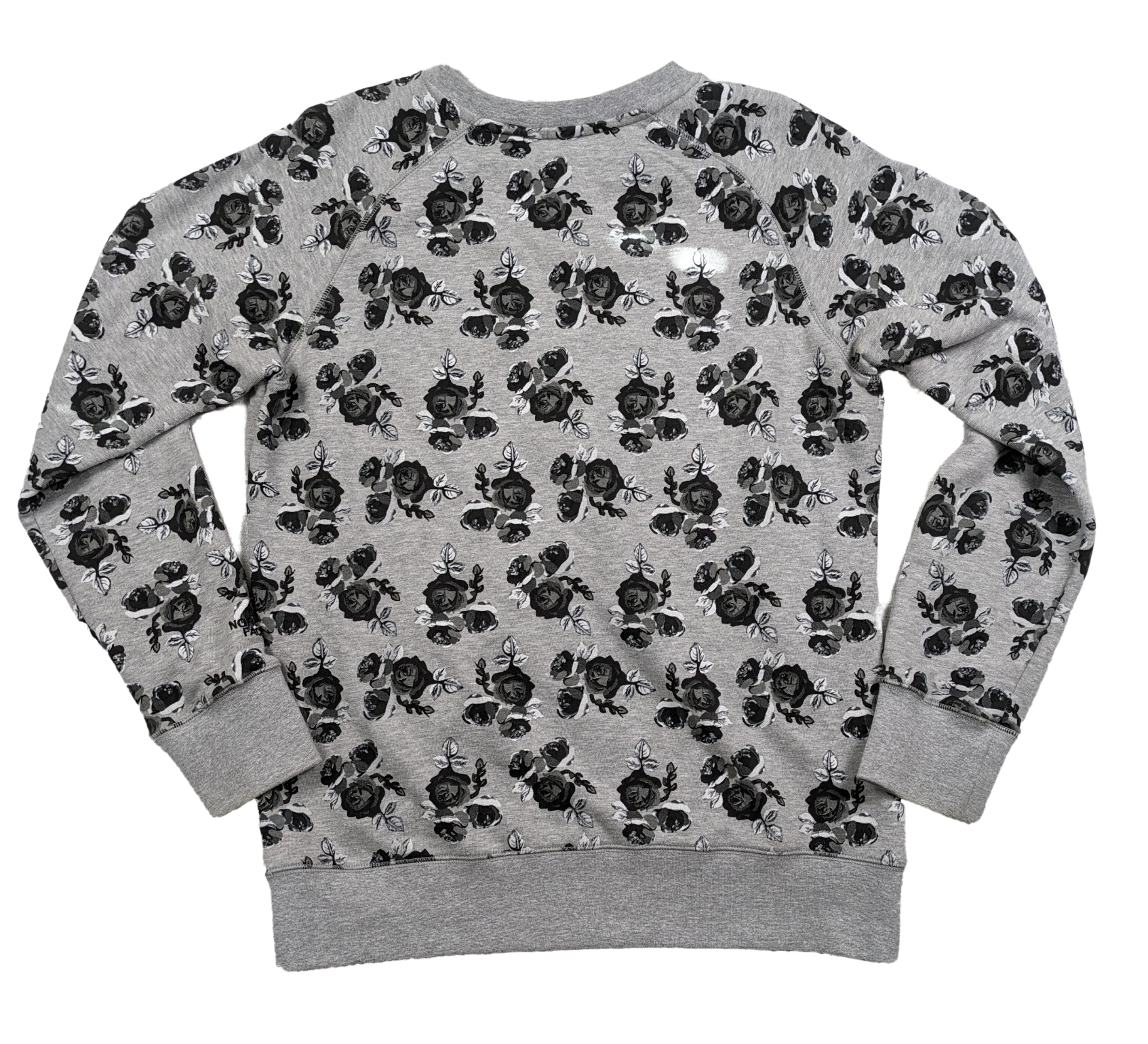 The North Face Gray Sweatshirt with Black Rose Print Size Large Experience the best of both worlds with The North Face Gray Sweatshirt. Keep warm and stylish wi