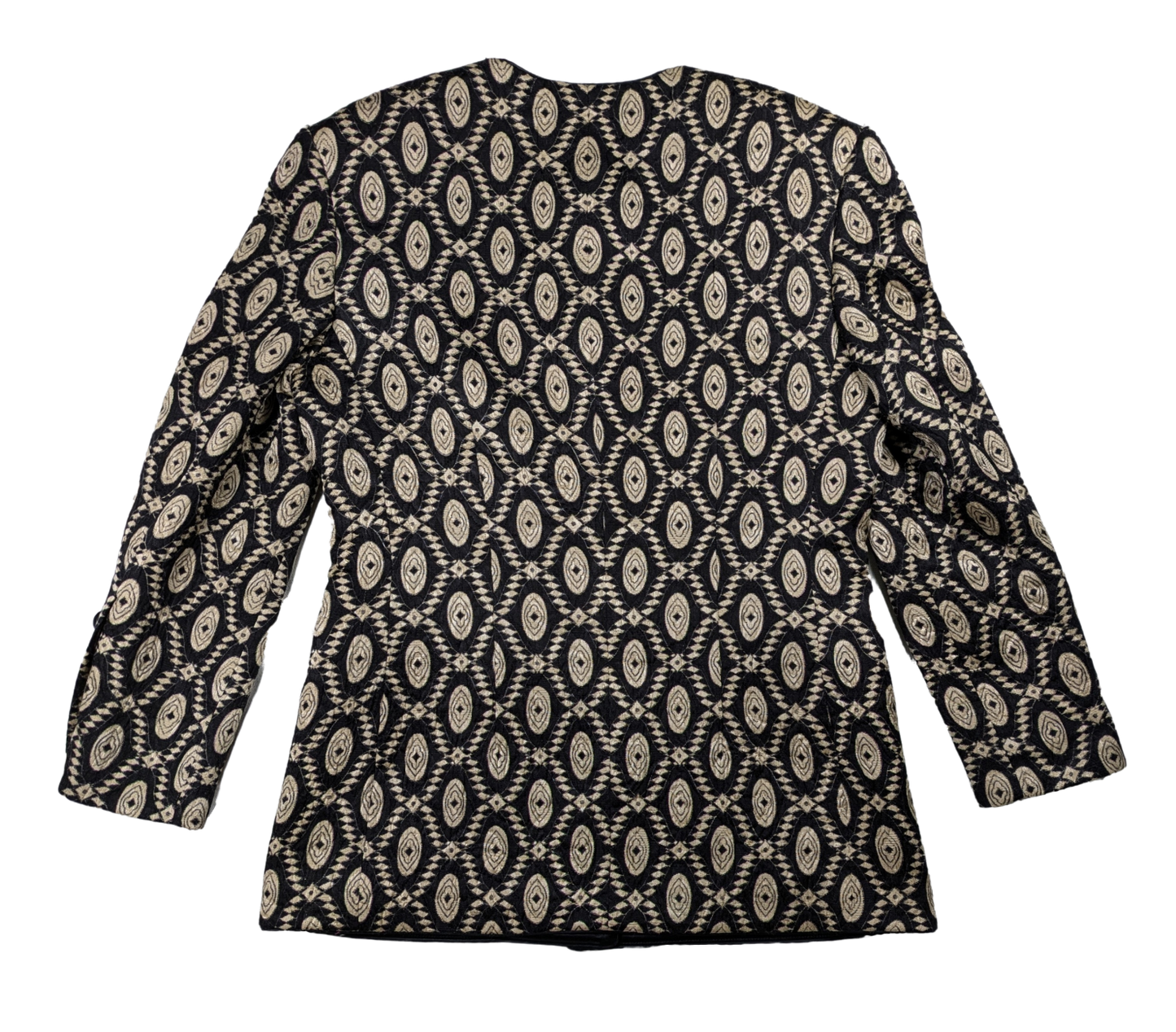 Vintage Escada Black and Gold Geometric Design Blazer Size 40 Discover timeless elegance with our Vintage Escada Black and Gold Geometric Design Blazer. Crafted with