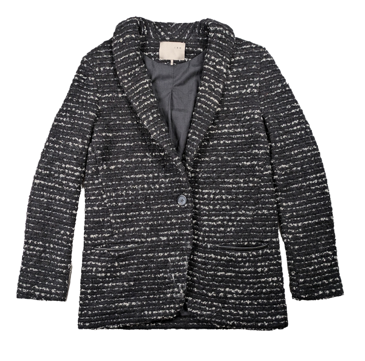 Iro Tweed Pattern Boucle Black & White Jacket Size 0 Indulge in style and luxury with our Iro Tweed Pattern Boucle Jacket. The elegant tweed pattern in classic black