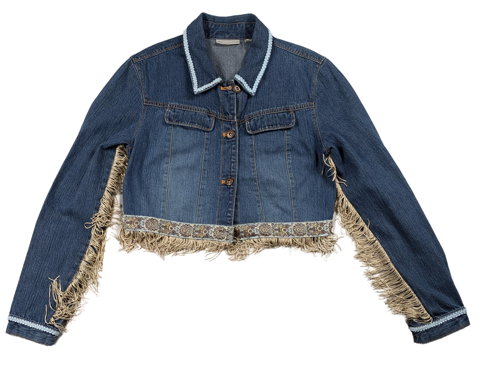 Refreshed - Nordstrom's Upcycled Embellished Denim Jacket Size Small Elevate your style with Nordstrom's Upcycled Embellished Denim Jacket. Made from a repurposed jaRefreshed - Nordstrom's Upcycled Embellished Denim Jacket Size Small Elevate your style with Nordstrom's Upcycled Embellished Denim Jacket. Made from a repurposed ja
