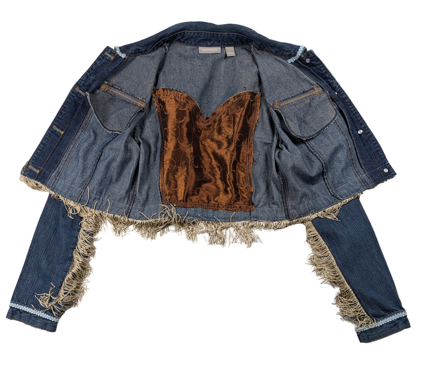 Refreshed - Nordstrom's Upcycled Embellished Denim Jacket Size Small Elevate your style with Nordstrom's Upcycled Embellished Denim Jacket. Made from a repurposed jaRefreshed - Nordstrom's Upcycled Embellished Denim Jacket Size Small Elevate your style with Nordstrom's Upcycled Embellished Denim Jacket. Made from a repurposed ja