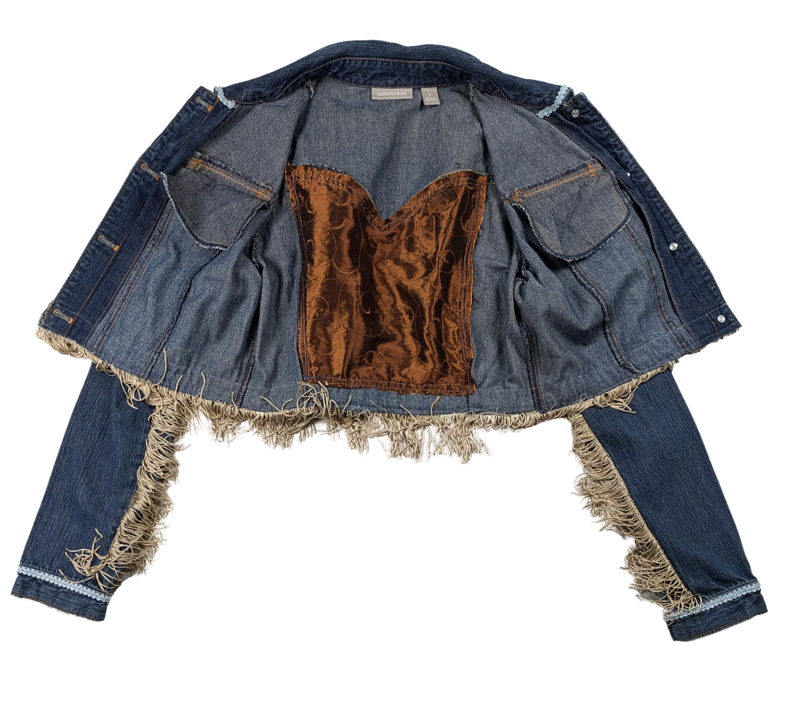 Refreshed - Nordstrom's Upcycled Embellished Denim Jacket Size Small Elevate your style with Nordstrom's Upcycled Embellished Denim Jacket. Made from a repurposed jaRefreshed - Nordstrom's Upcycled Embellished Denim Jacket Size Small Elevate your style with Nordstrom's Upcycled Embellished Denim Jacket. Made from a repurposed ja