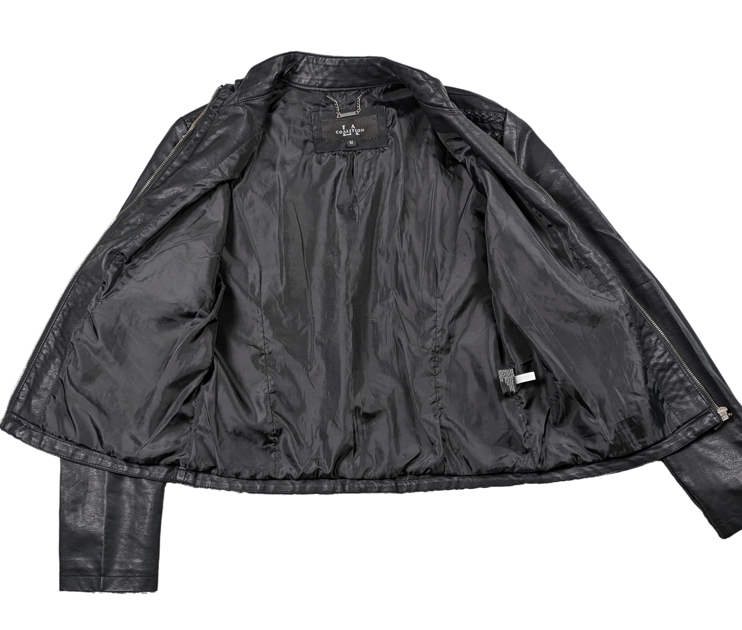 LA Coalition Faux Leather Moto Jacket with Braided Embellishments Size M Get ready to rev up your style with this stylish Faux Leather Moto Jacket from LA Coalition