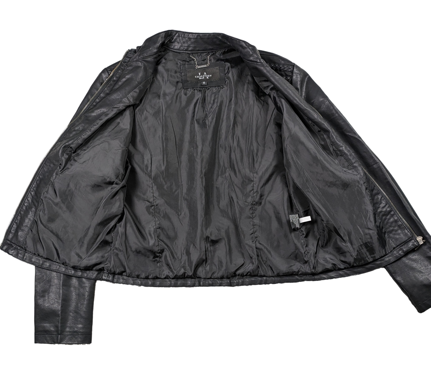 LA Coalition Faux Leather Moto Jacket with Braided Embellishments Size M Get ready to rev up your style with this stylish Faux Leather Moto Jacket from LA Coalition