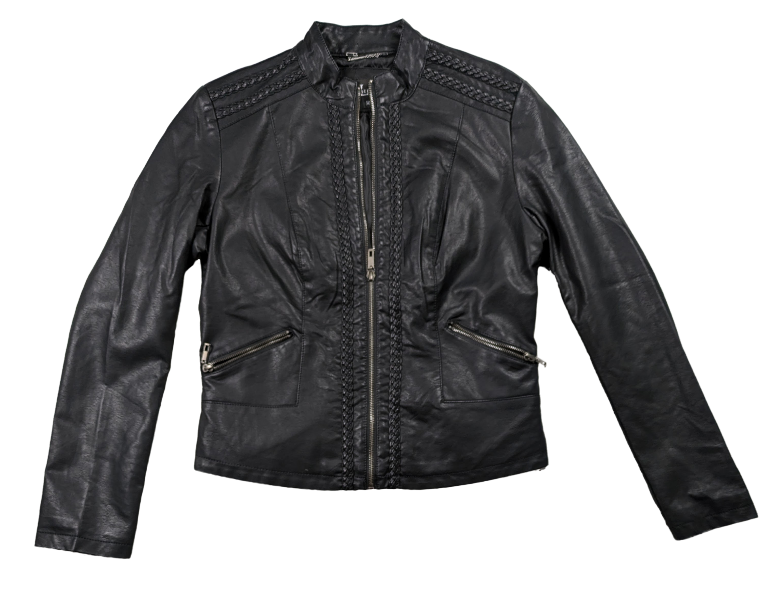 LA Coalition Faux Leather Moto Jacket with Braided Embellishments Size M Get ready to rev up your style with this stylish Faux Leather Moto Jacket from LA Coalition